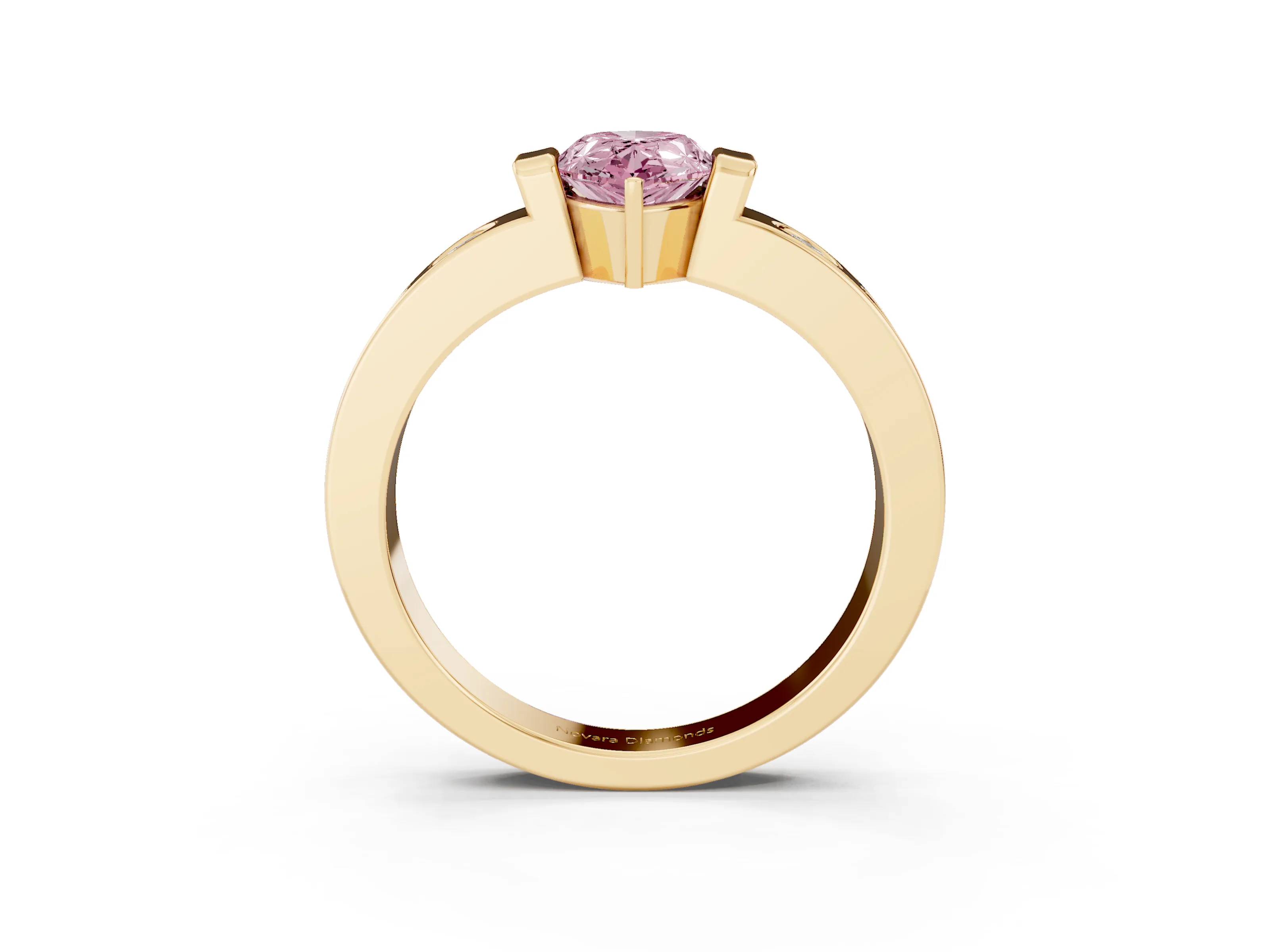 Fancy Pink Pear Cut Diamond Channel-Set Band Ring Set in Yellow gold with Bezel Prong Setting