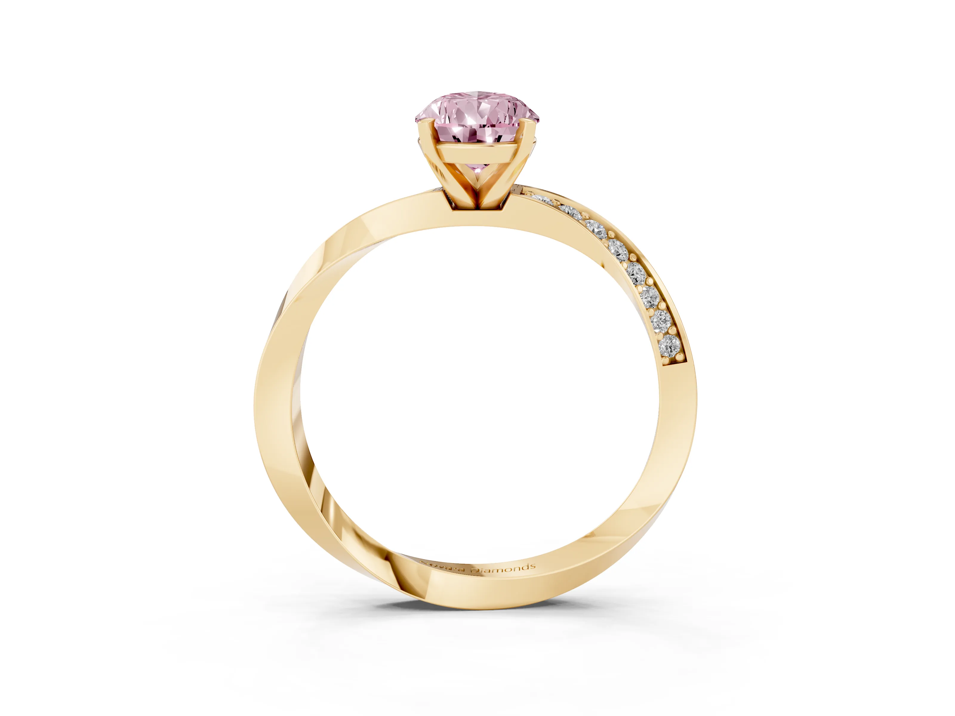 Fancy Pink Pear Cut Diamond Engagement Ring Set in Yellow gold with Side Stone Accents and Prong Setting