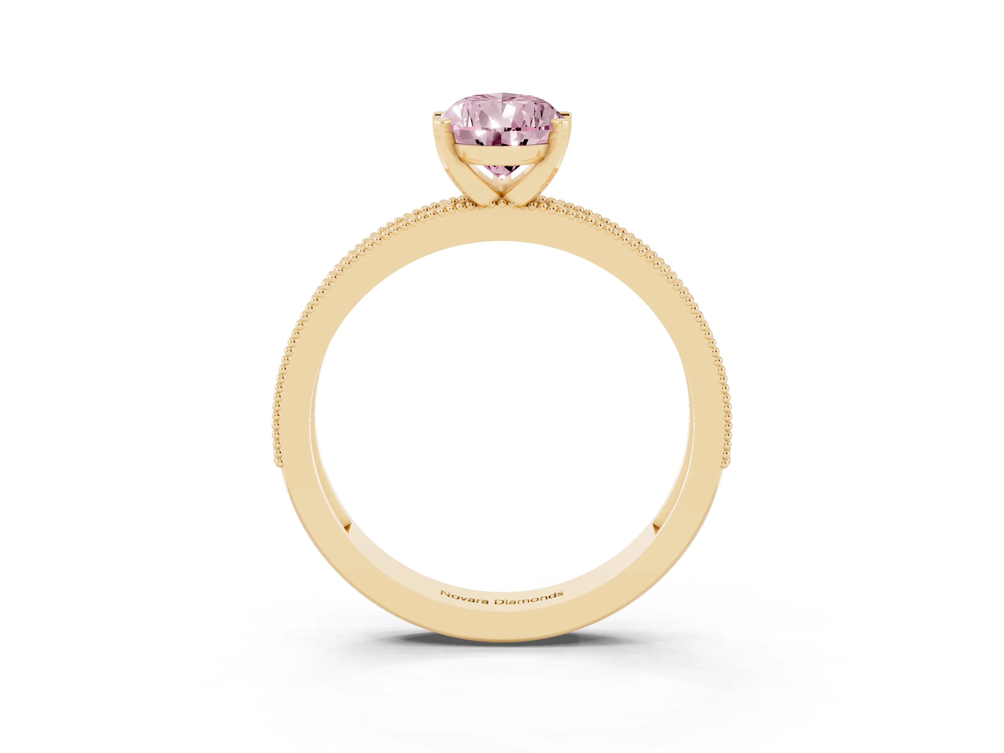 Fancy Pink Pear Cut Diamond Milgrain Pavé Engagement Ring Set in Yellow gold with Prong Setting