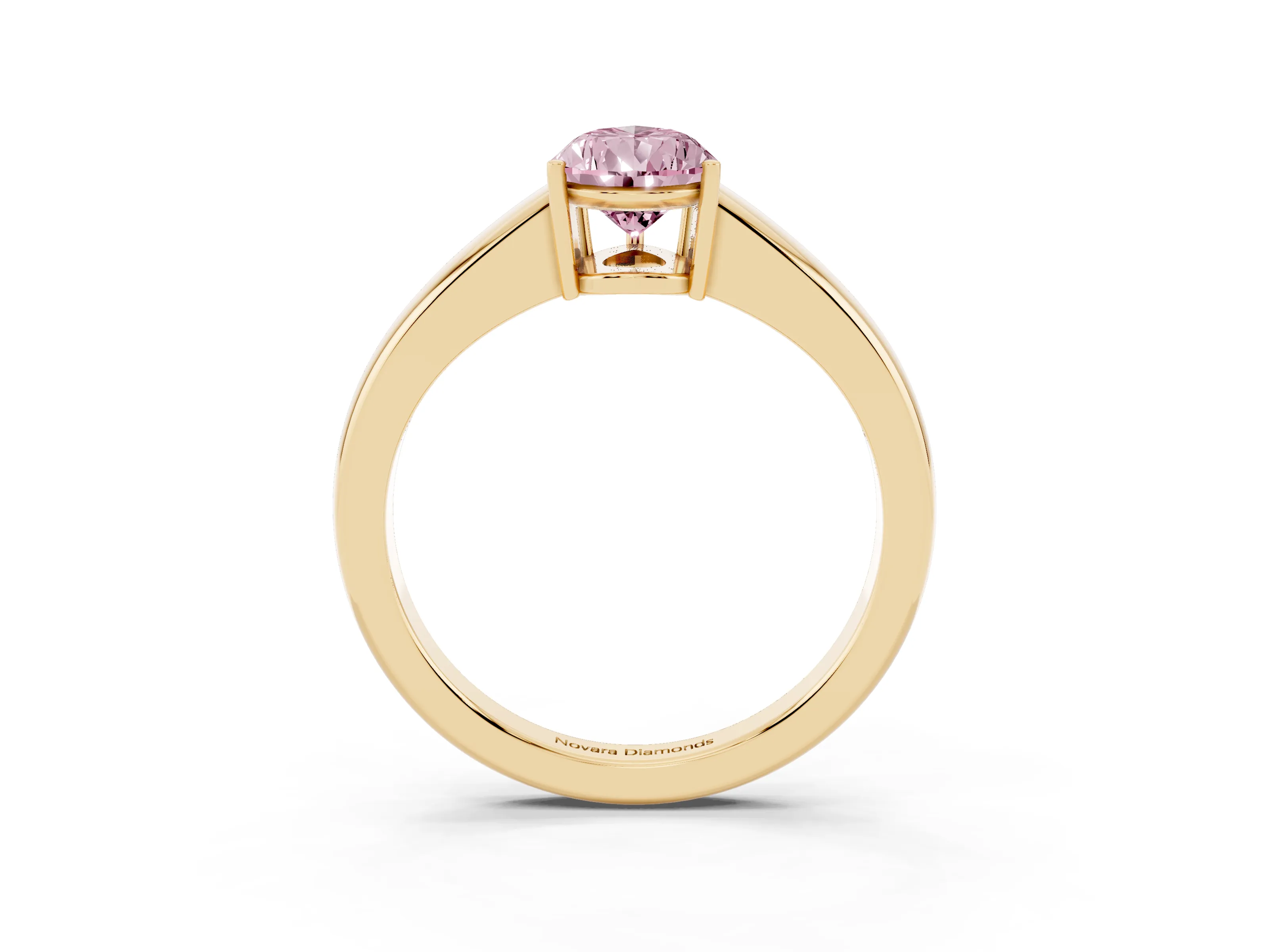 Fancy Pink Pear Cut Diamond Solitaire Ring Set in Yellow gold with Tapered Band and Prong Setting