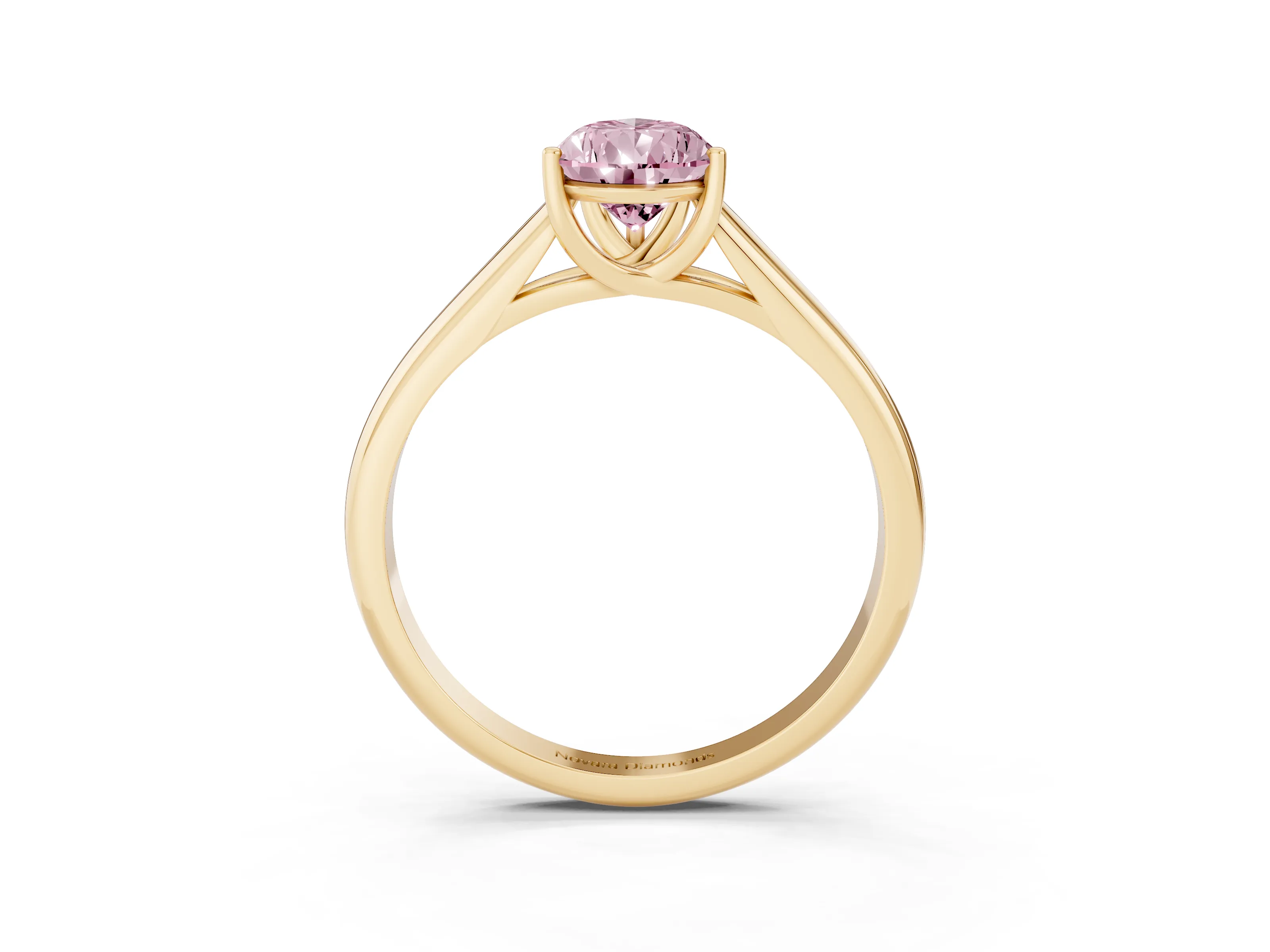 Fancy Pink Pear Cut Diamond Solitaire Engagement Ring Set in Yellow gold with Subtly Tapered Band and Prong Setting