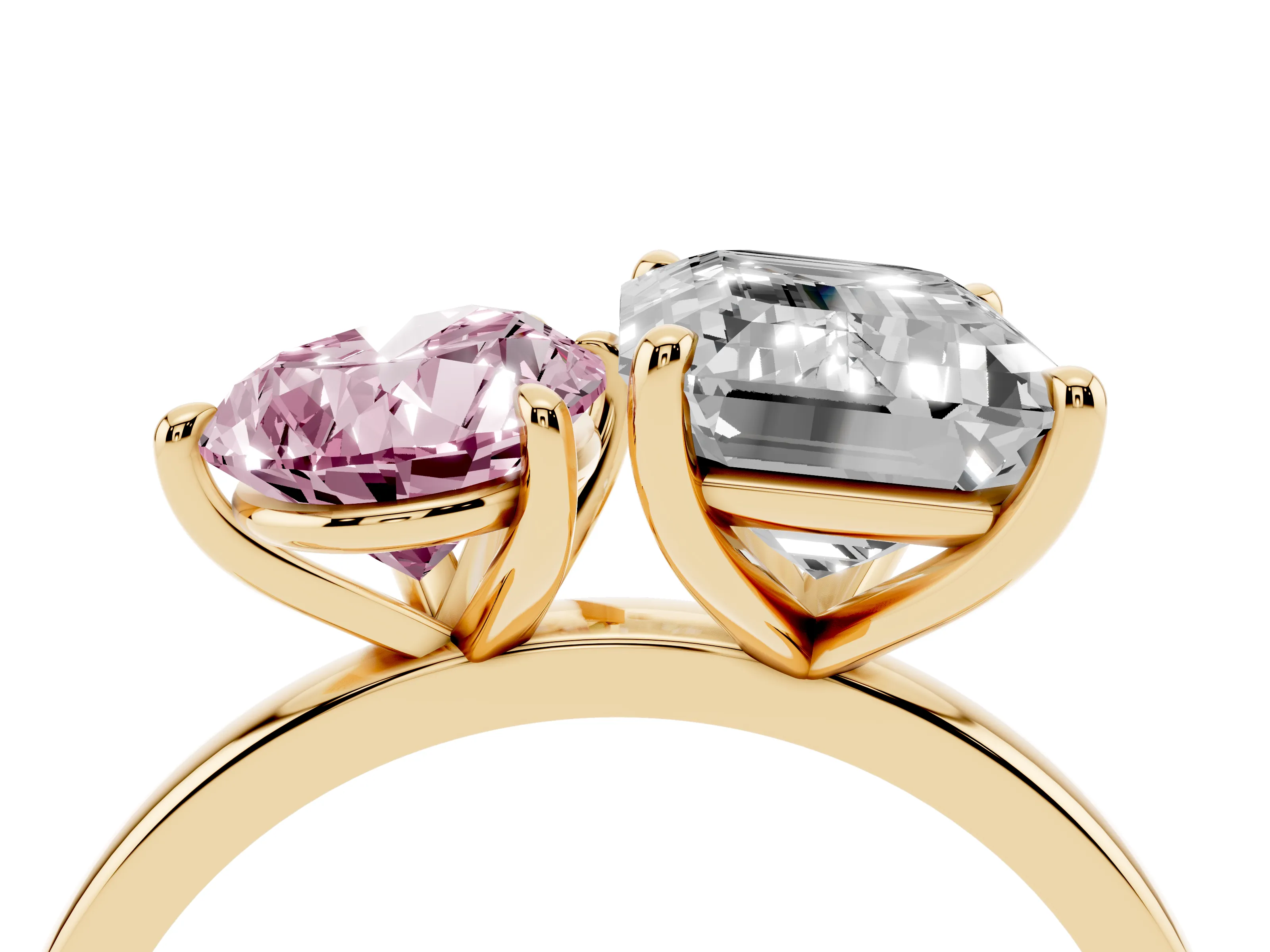Fancy Pink Pear Cut and Emerald Cut Toi Moi Ring Set in Yellow gold with Prong Setting