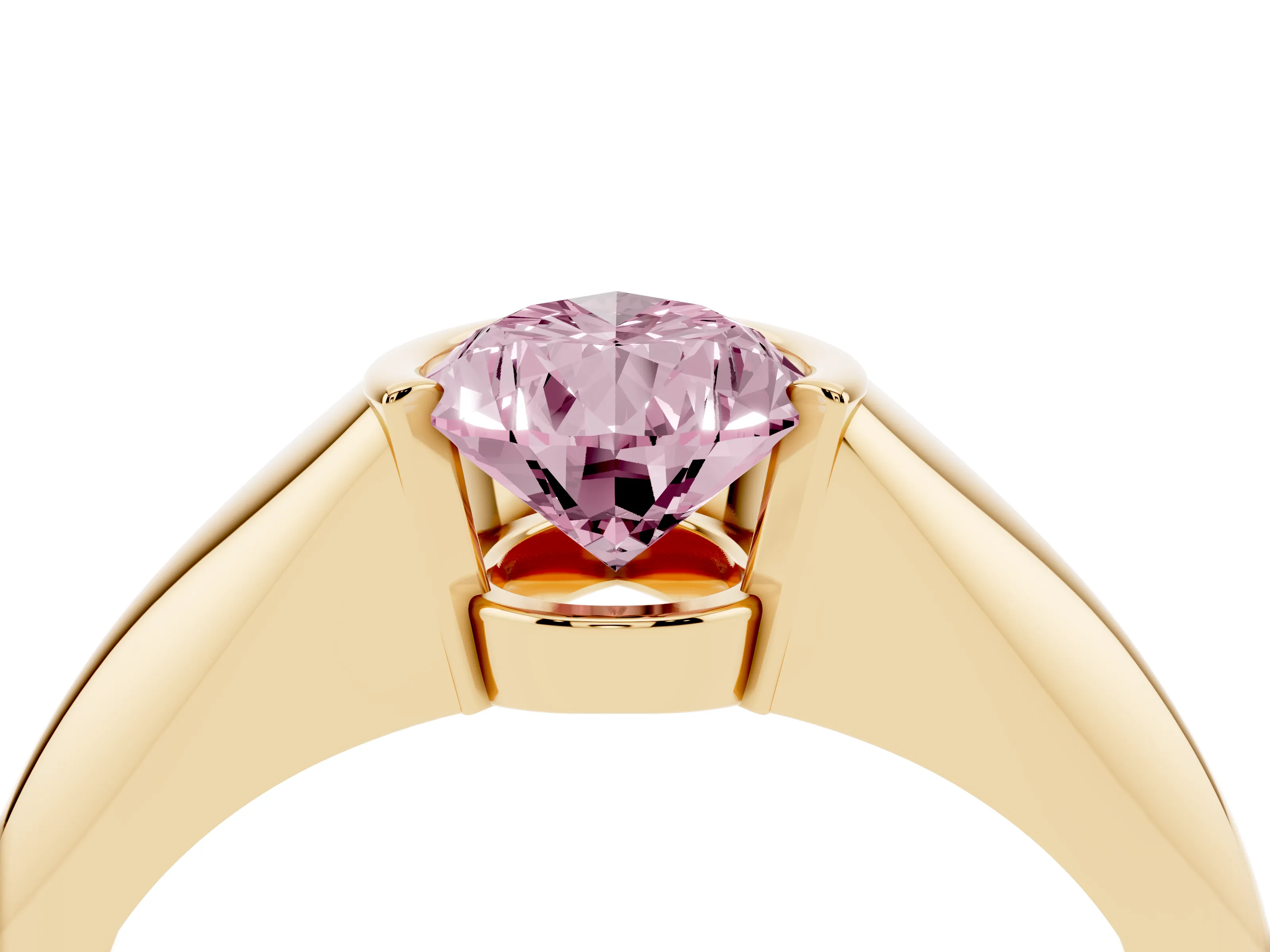 Fancy Pink Pear Cut Diamond Solitaire Tension Set Ring Set in Yellow gold