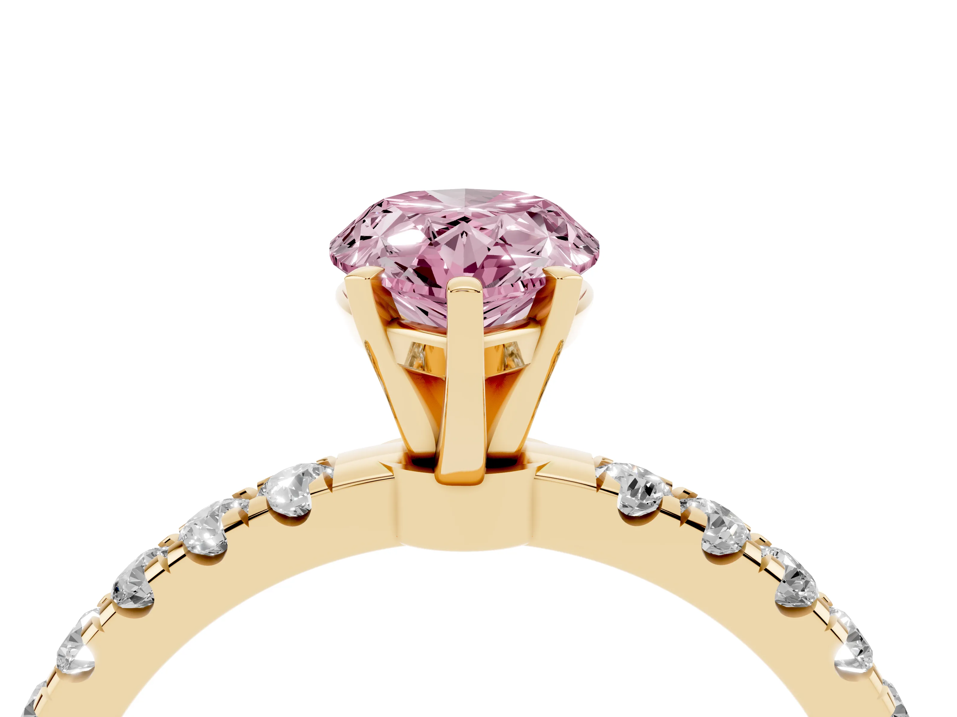 Fancy Pink Pear Cut Diamond Solitaire Ring Set in Yellow gold with Pavé Accents and Prong Setting
