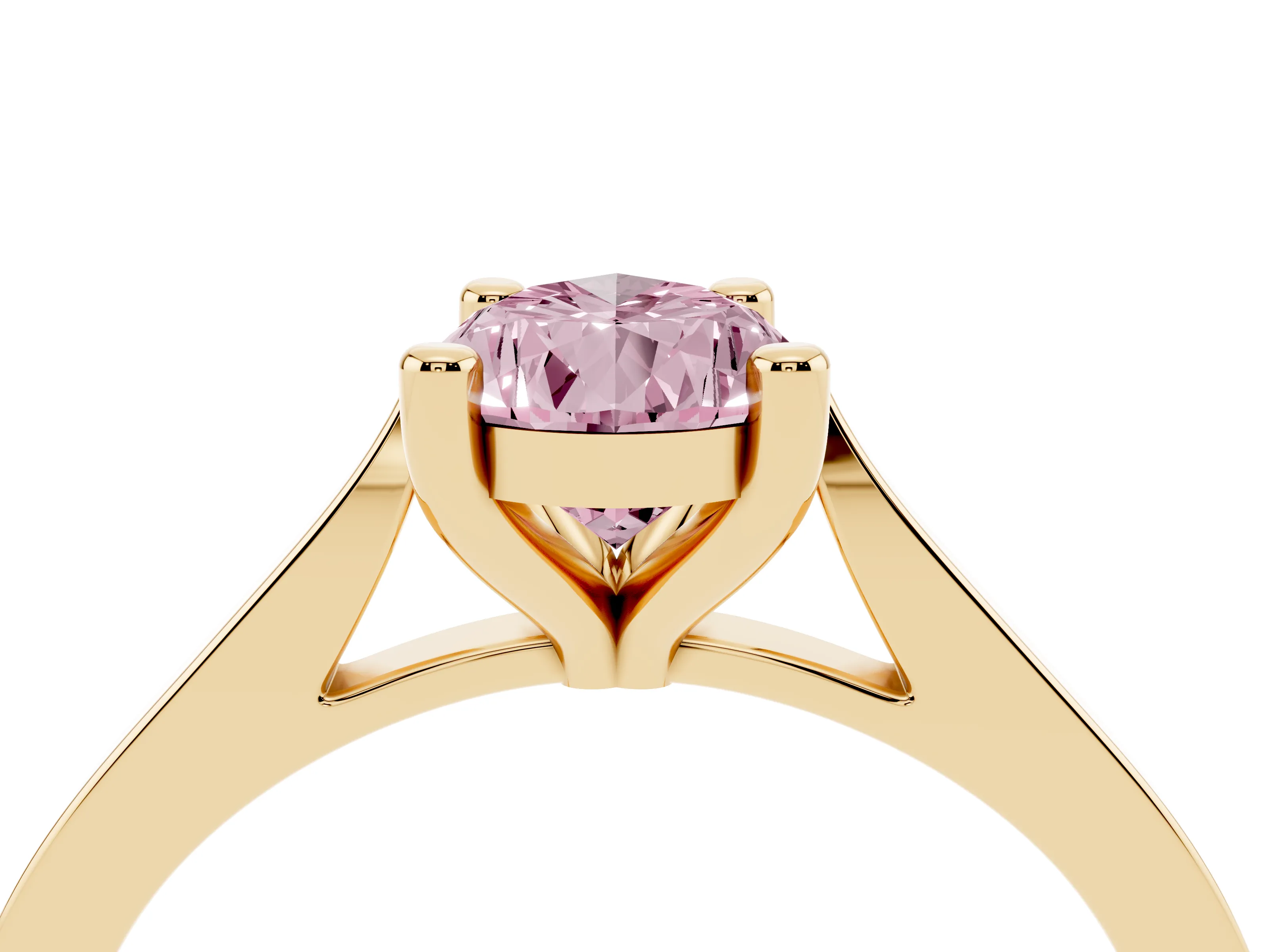 Fancy Pink Pear Cut Diamond Solitaire Ring Set in Yellow gold with Prong Setting and Tapered Band
