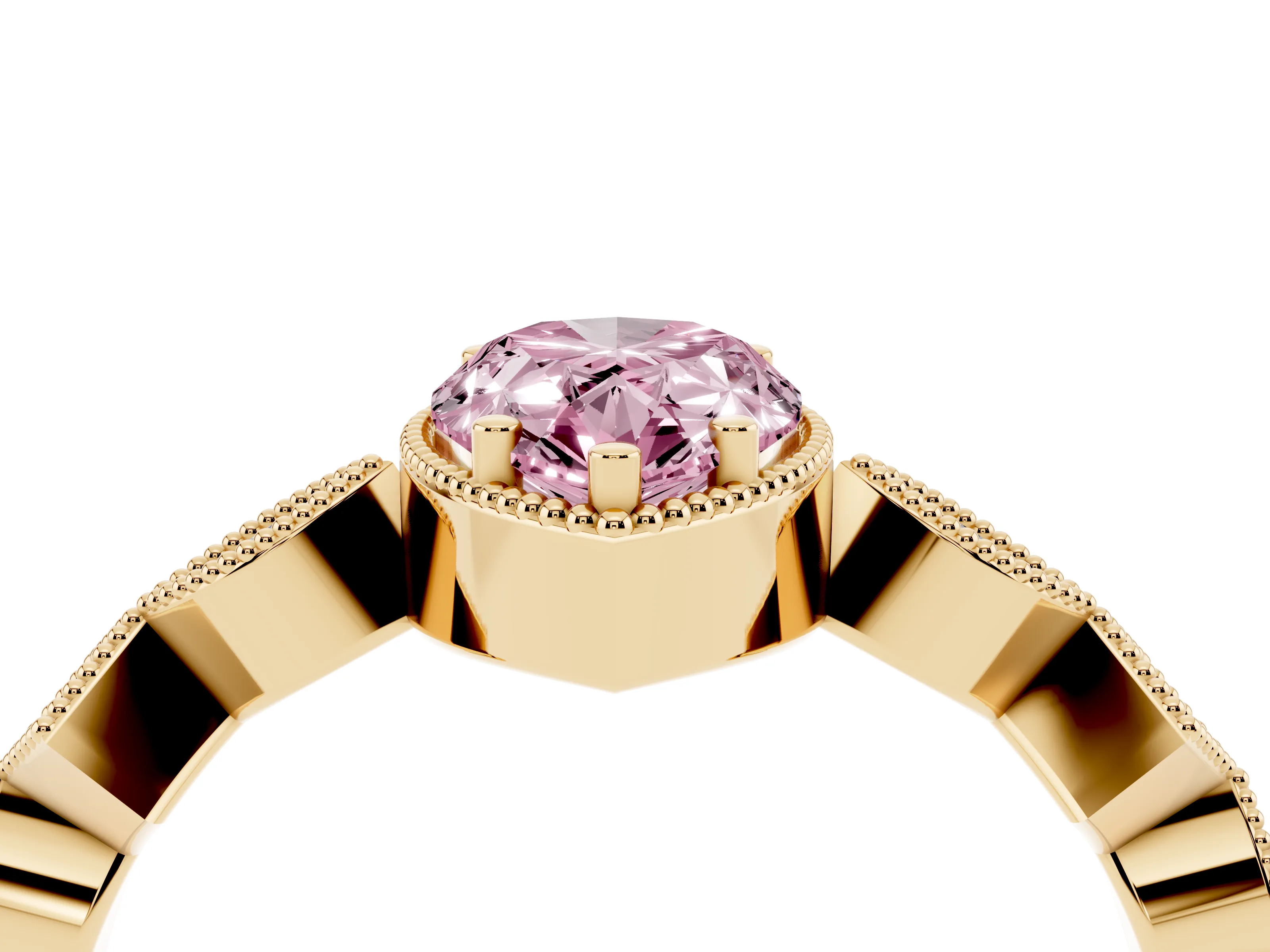 Fancy Pink Pear Cut Diamond Milgrain Marquise Twist Band Ring Set in Yellow gold with Prong Setting