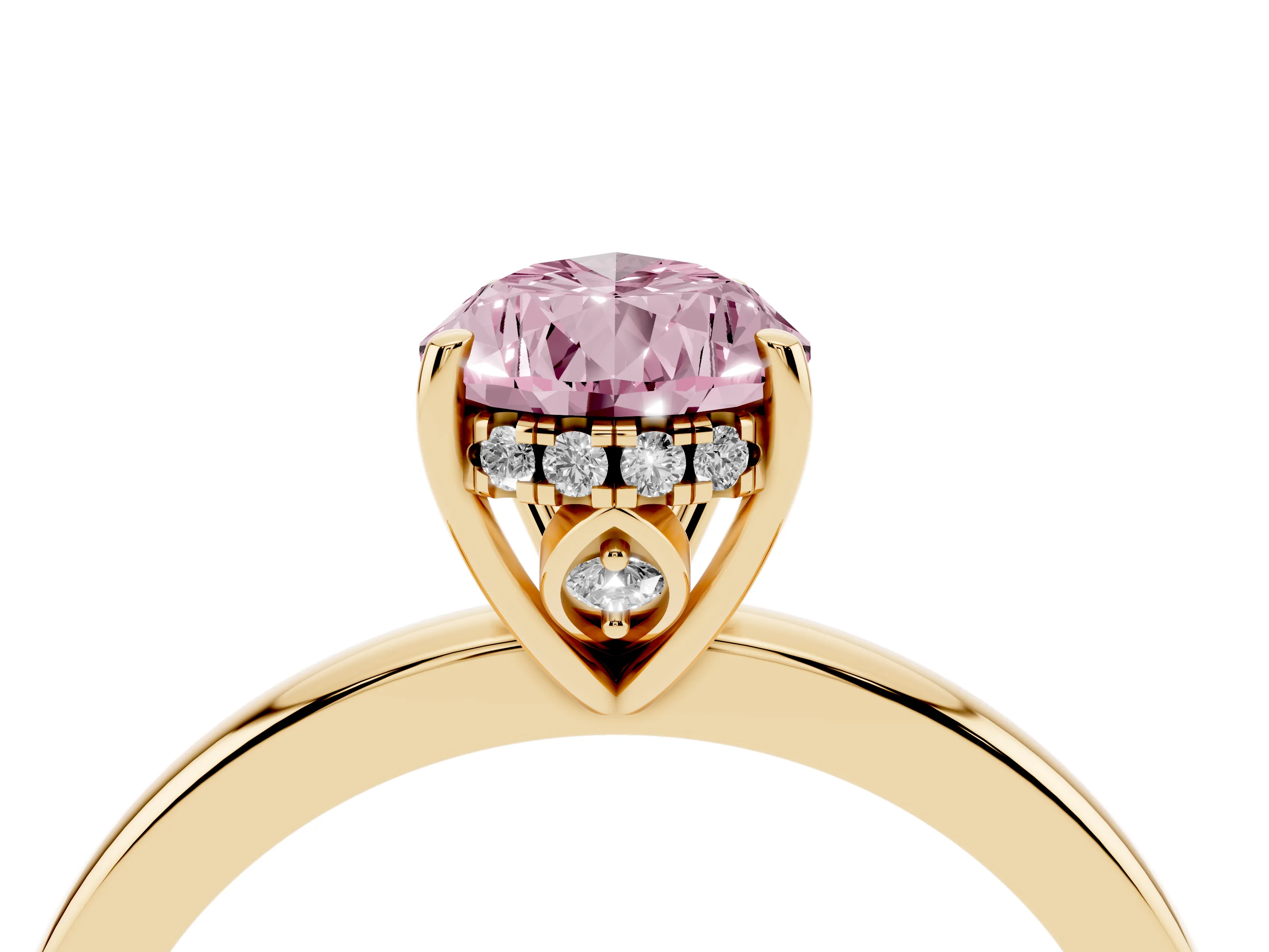 Fancy Pink Pear Cut Diamond Solitaire Ring Set in Yellow gold with Plain Band and Prong Setting