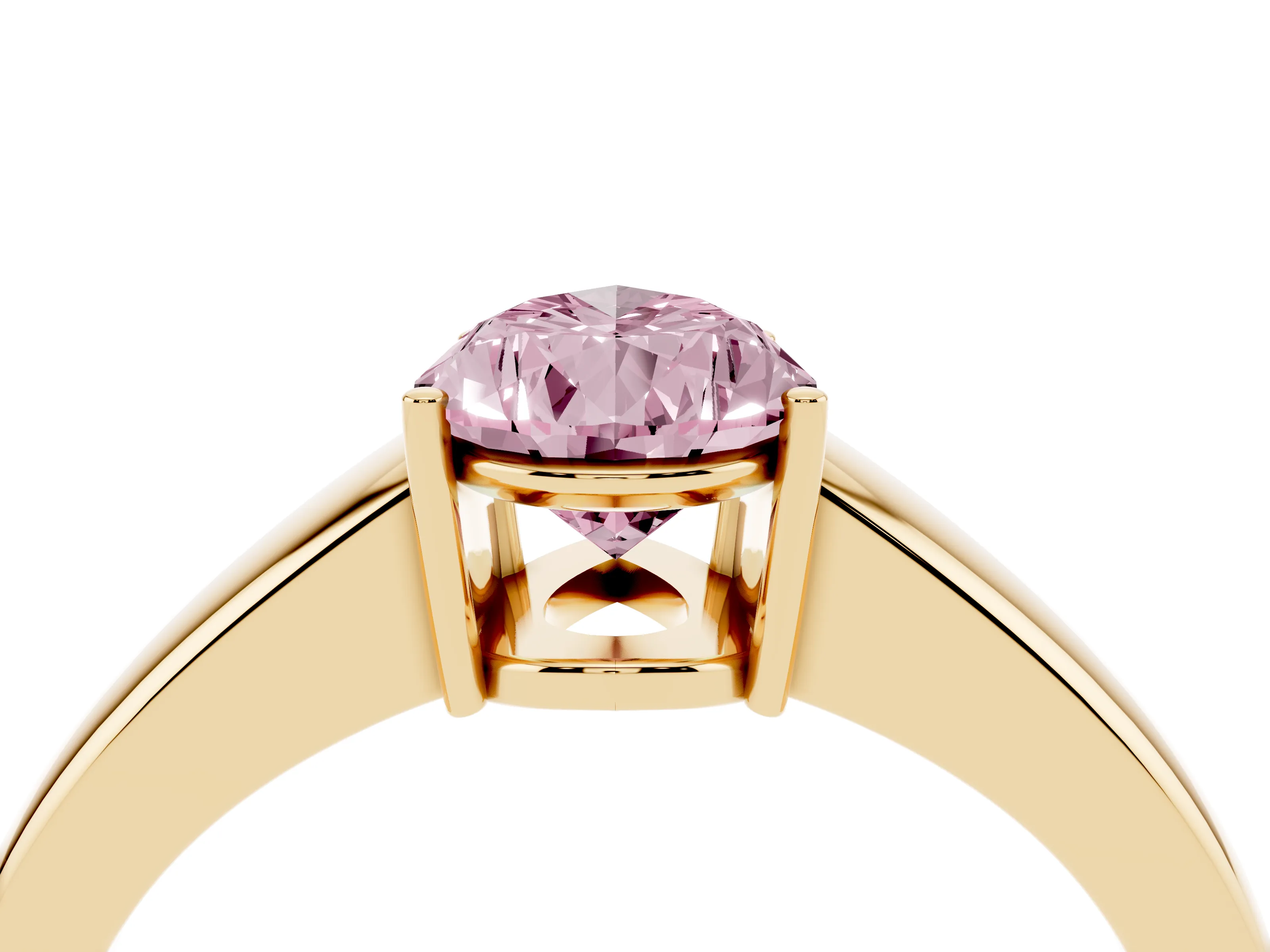 Fancy Pink Pear Cut Diamond Solitaire Ring Set in Yellow gold with Tapered Band and Prong Setting