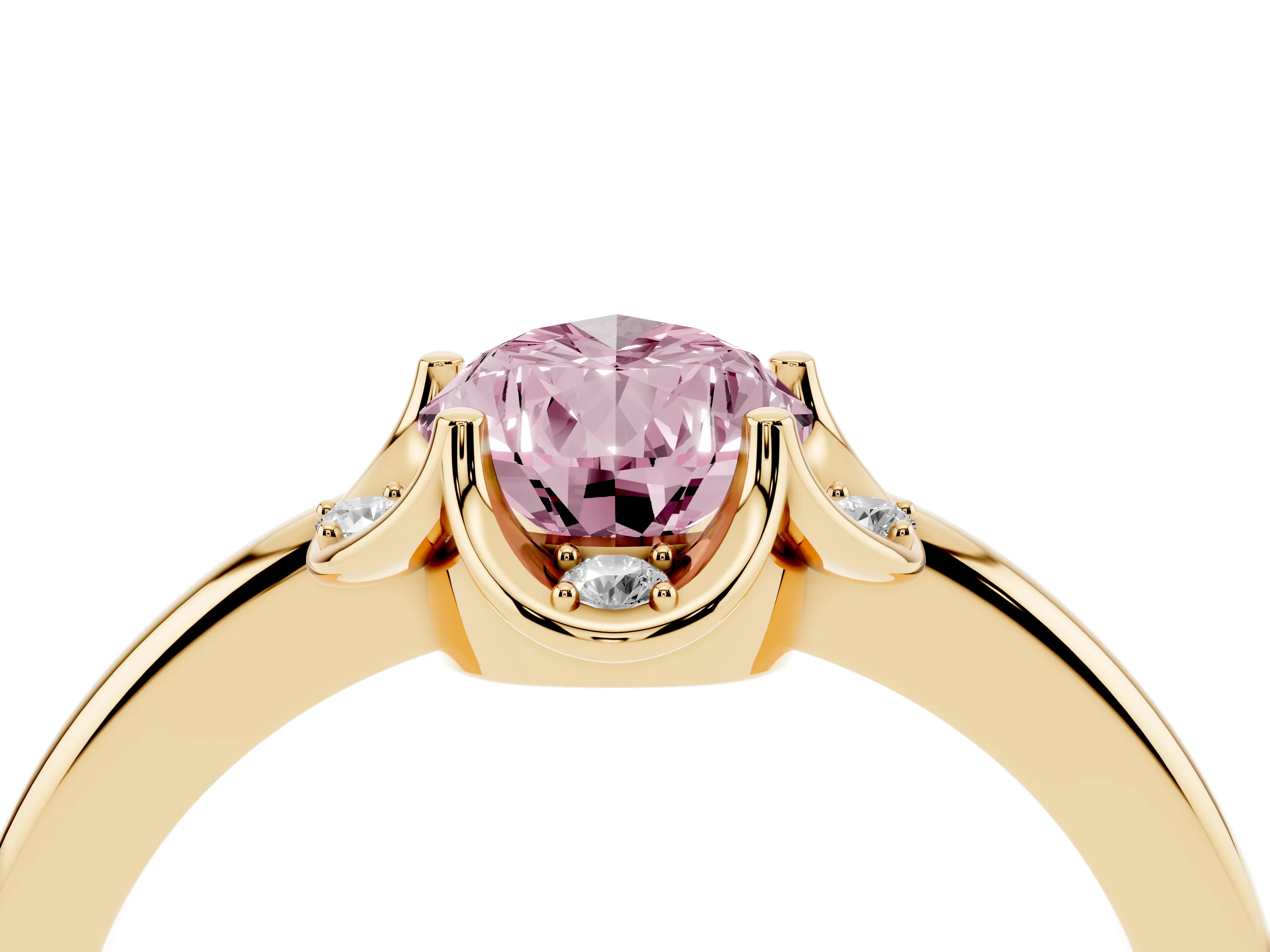 Fancy Pink Pear Cut Diamond Round Cluster Halo Ring Set in Yellow gold with Solitaire Band and Prong Setting