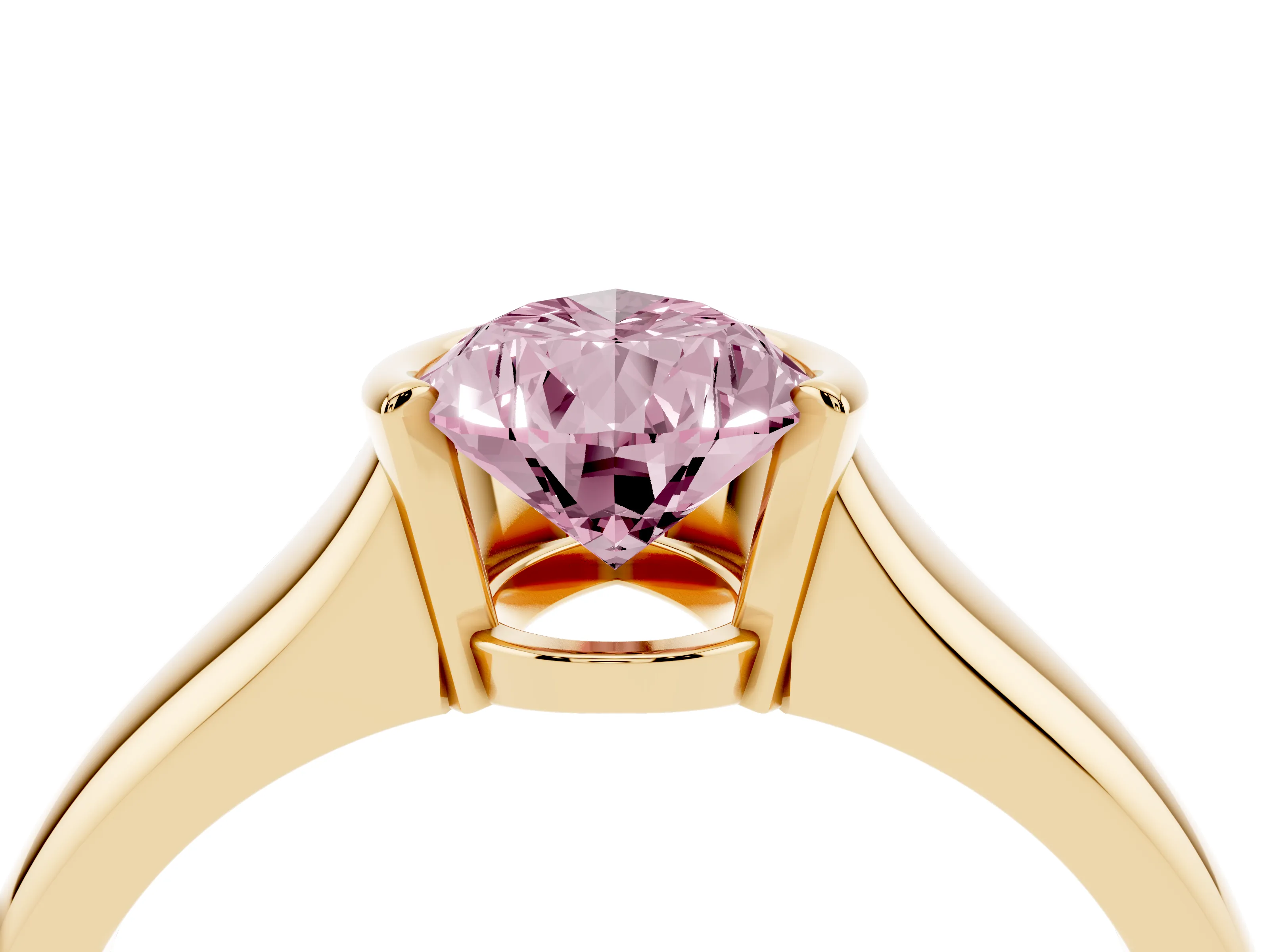 Fancy Pink Pear Cut Diamond Solitaire Tension Set Ring Set in Yellow gold with Split Shank Band