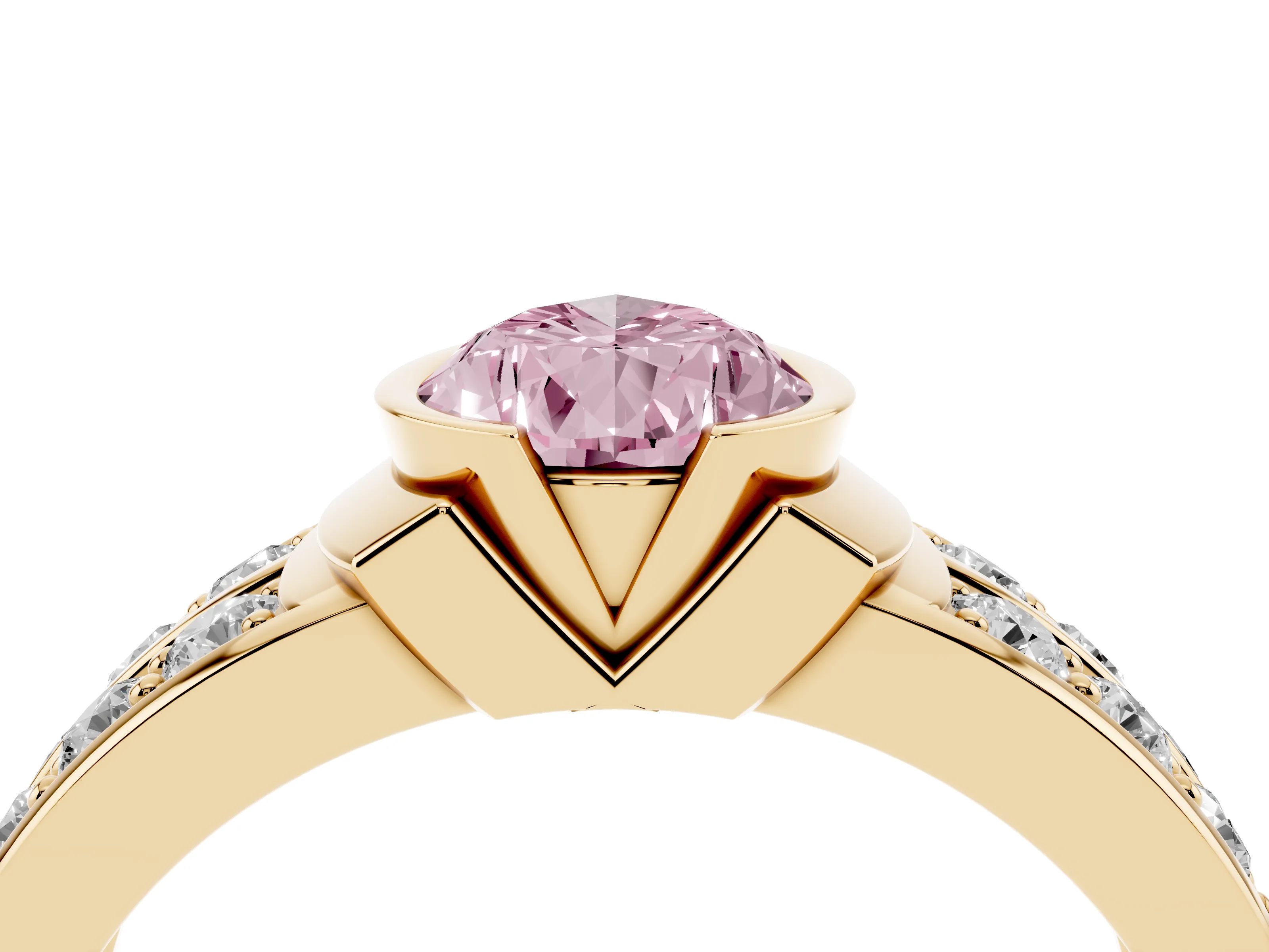 Fancy Pink Pear Cut Diamond Wide Channel Set Band Ring Set in Yellow gold with Bezel Setting
