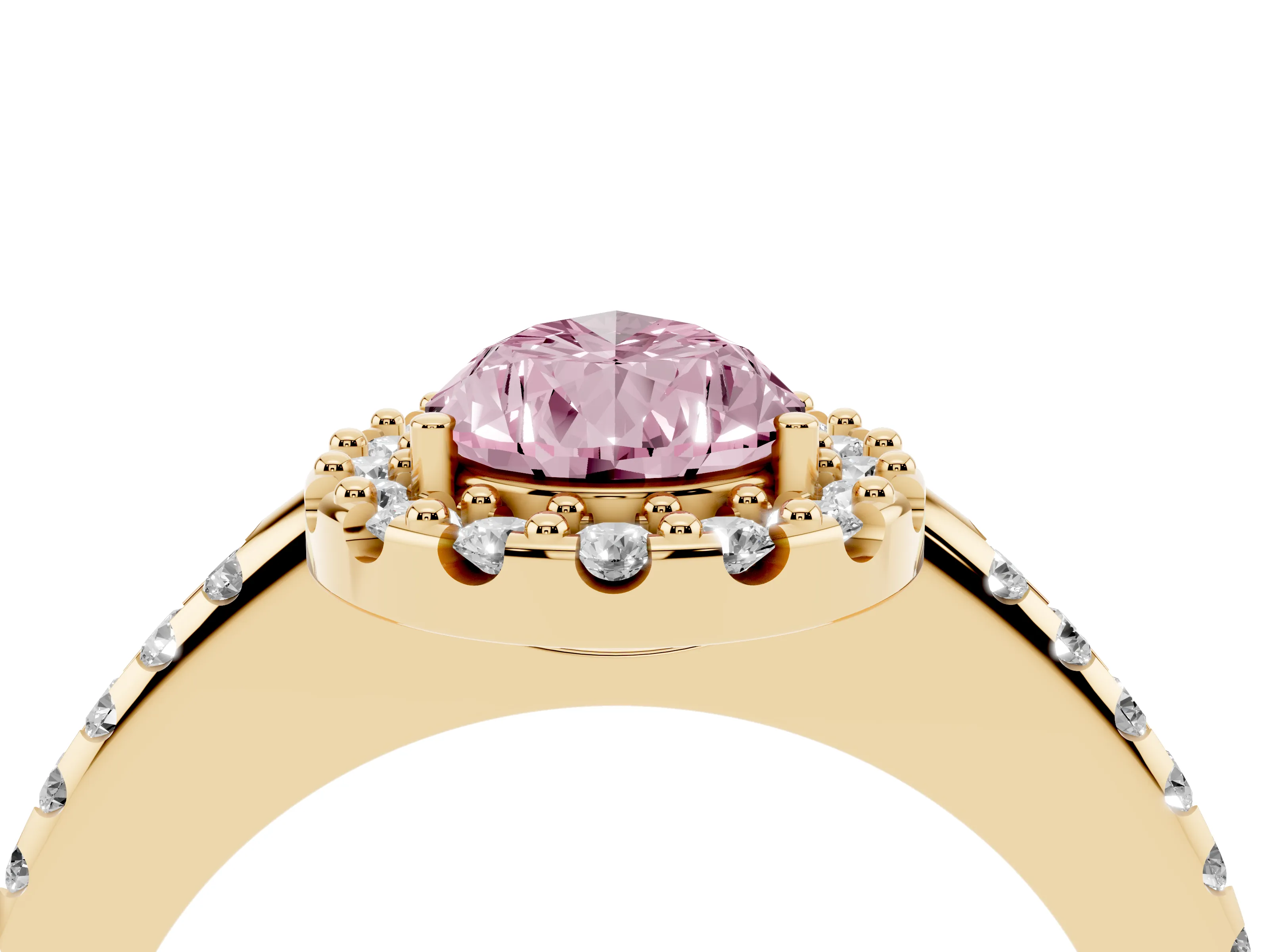 Fancy Pink Pear Cut Diamond Pavé Halo Ring Set in Yellow gold with Prong Setting