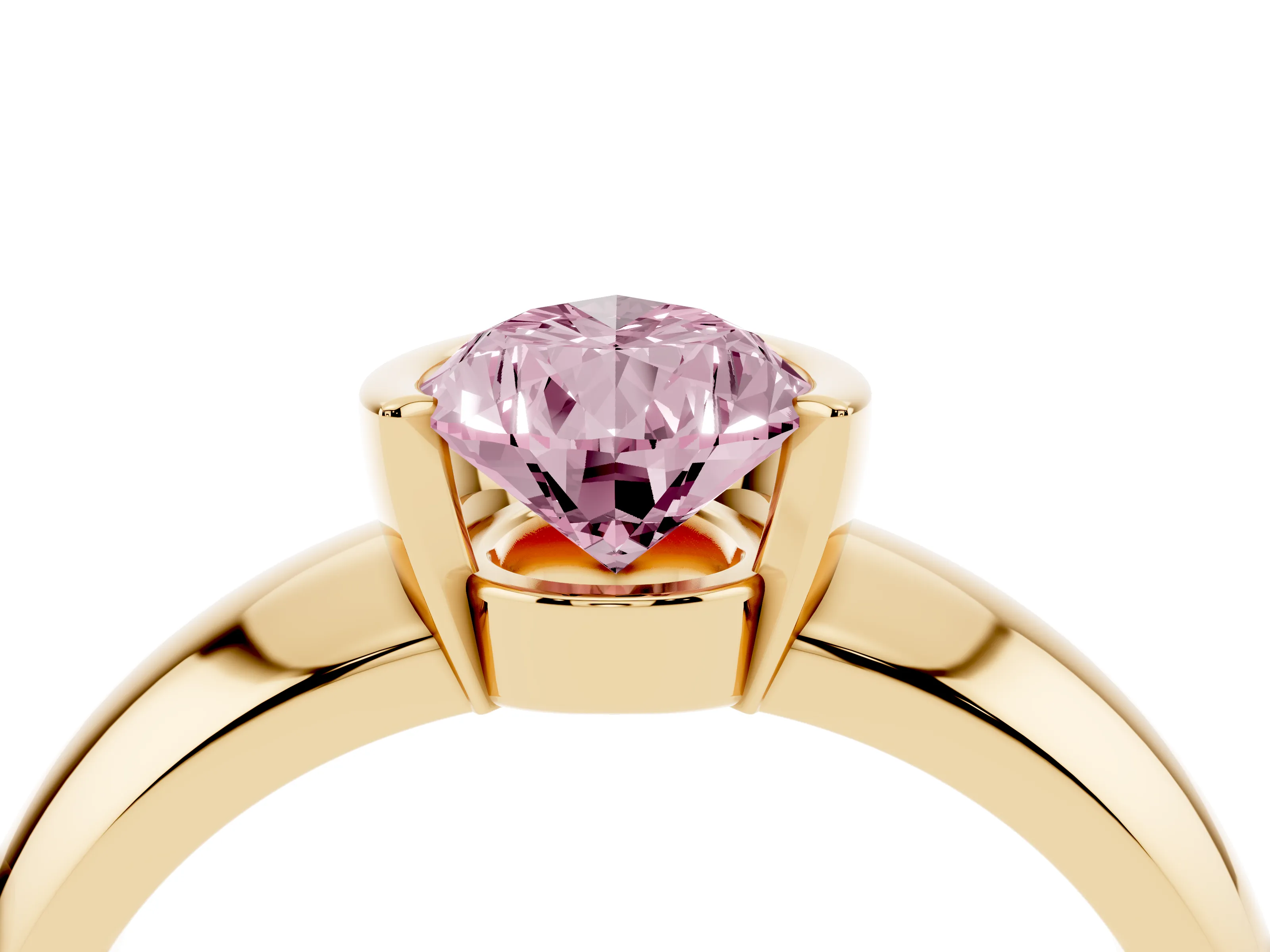 Fancy Pink Pear Cut Diamond Solitaire Tension Set Ring Set in Yellow gold with Wide Band