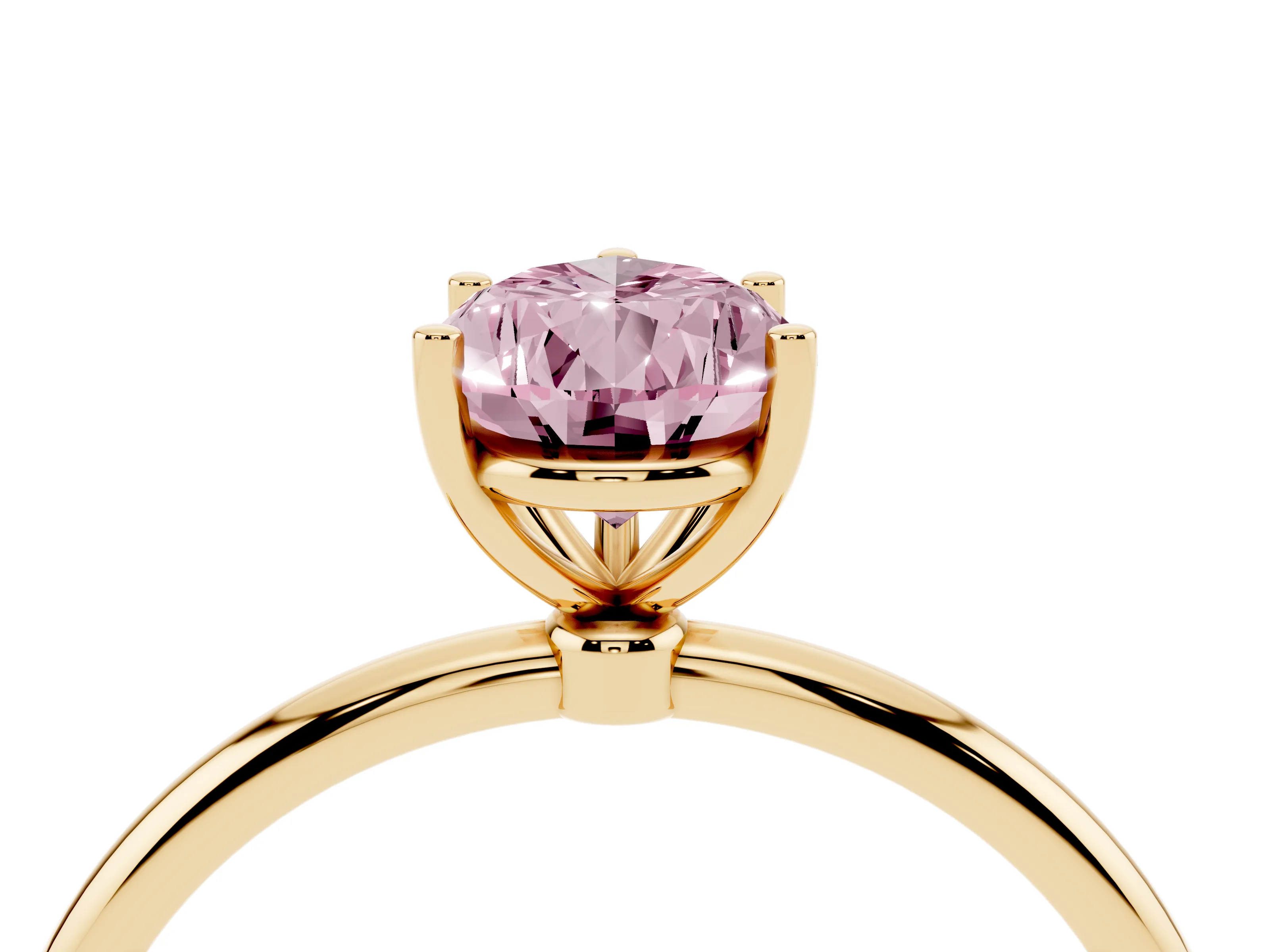 Fancy Pink Pear Cut Diamond Solitaire Engagement Ring Set in Yellow gold with Thin Band and Prong Setting