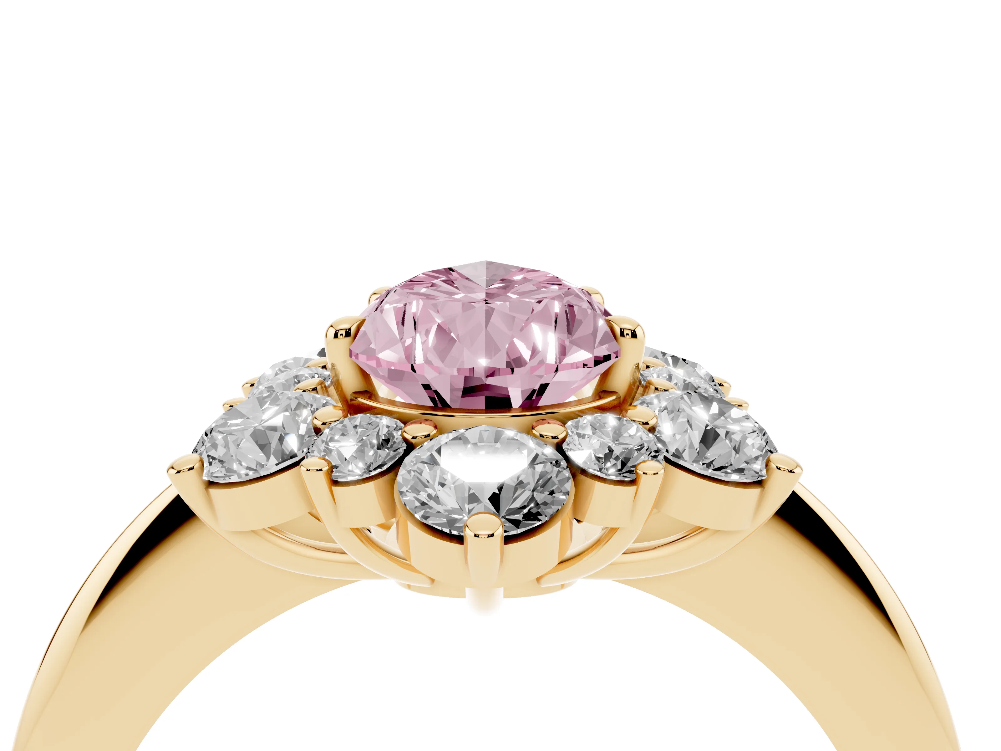 Fancy Pink Pear Cut Diamond Cluster Halo Ring Set in Yellow gold with Solitaire Band and Prong Setting