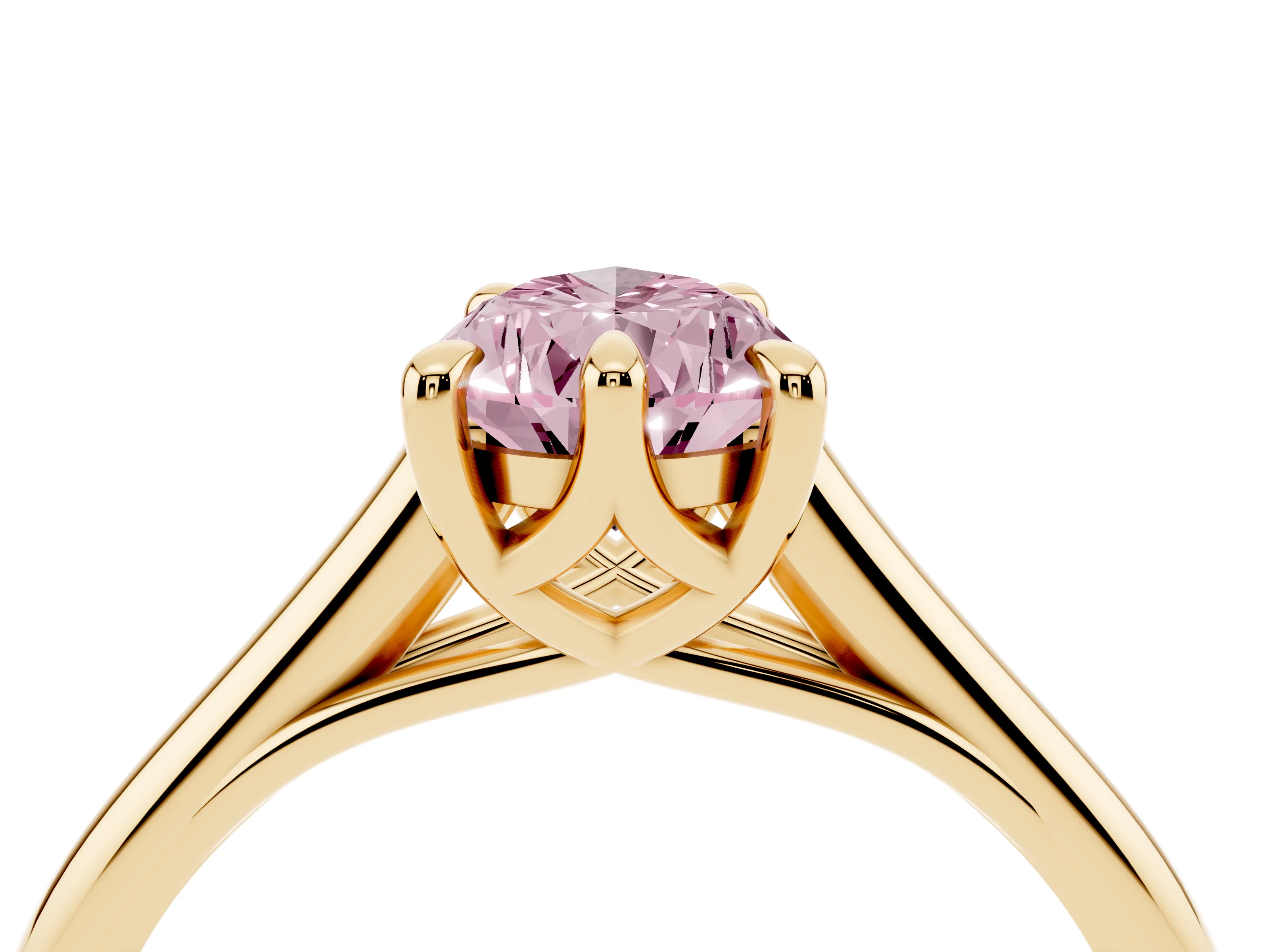 Fancy Pink Pear Cut Diamond Solitaire Engagement Ring Set in Yellow gold with Prong Setting and Plain Classic Band