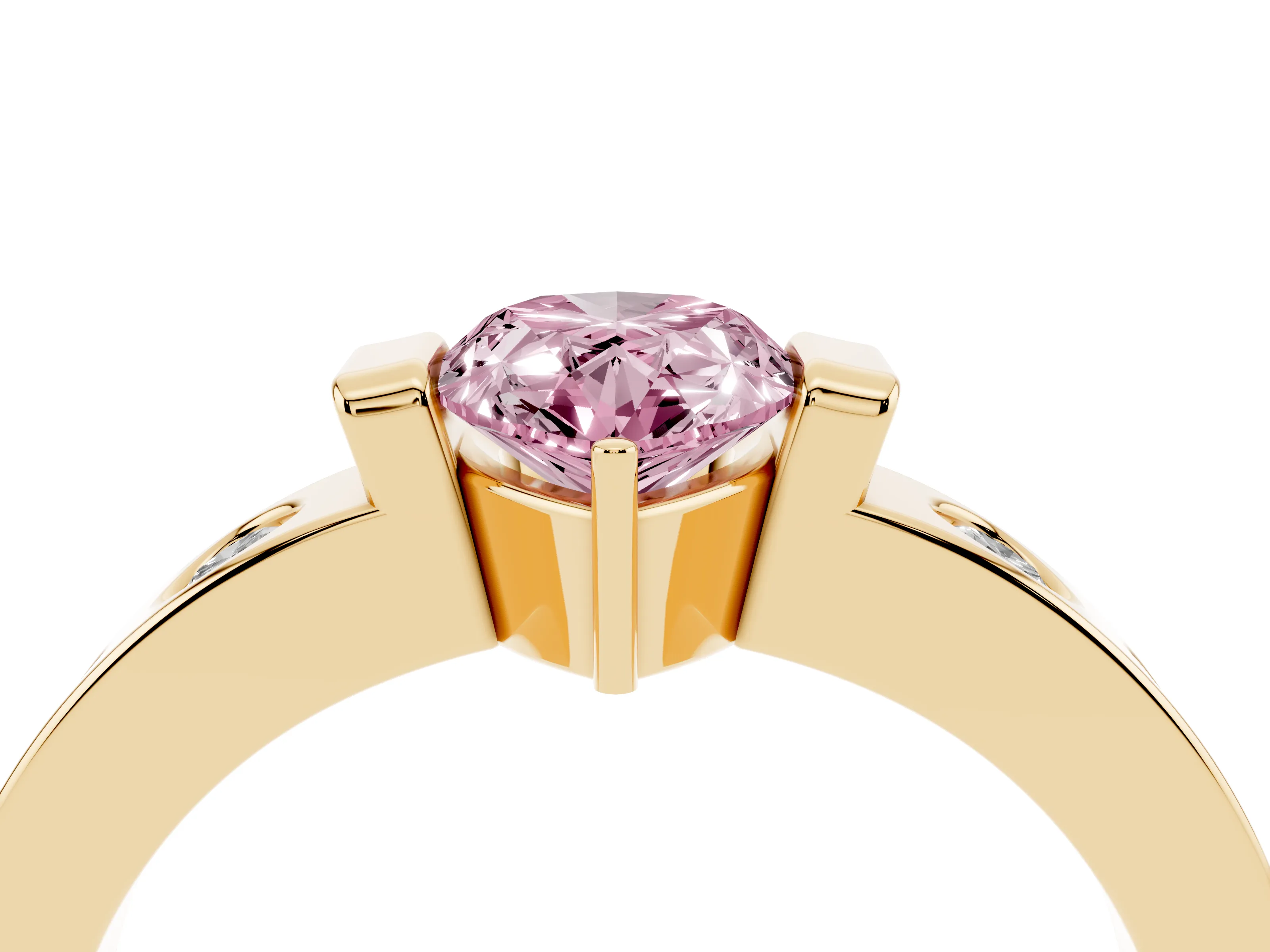 Fancy Pink Pear Cut Diamond Channel-Set Band Ring Set in Yellow gold with Bezel Prong Setting