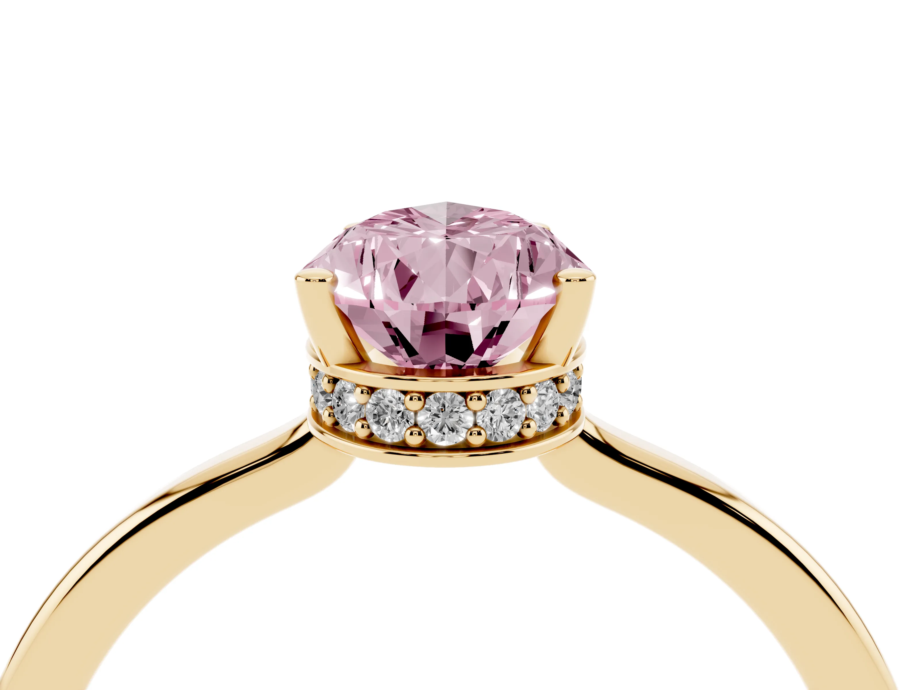 Fancy Pink Pear Cut Diamond Solitaire Engagement Ring Set in Yellow gold with Prong Setting on a Plain Band