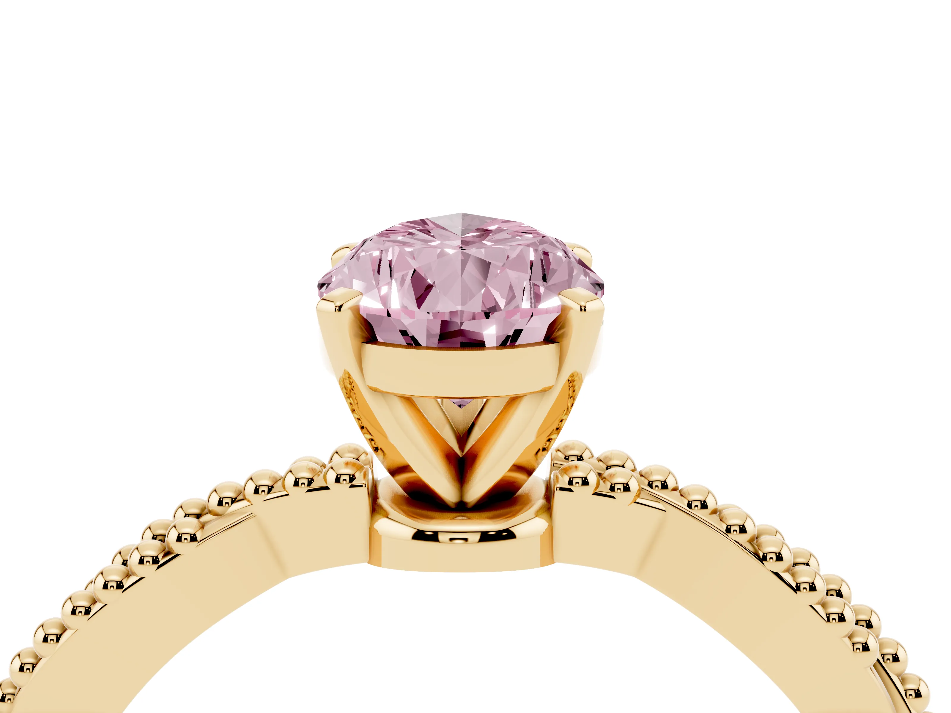 Fancy Pink Pear Cut Diamond Solitaire Ring Set in Yellow gold with Twisted Band and Bead Prong Setting