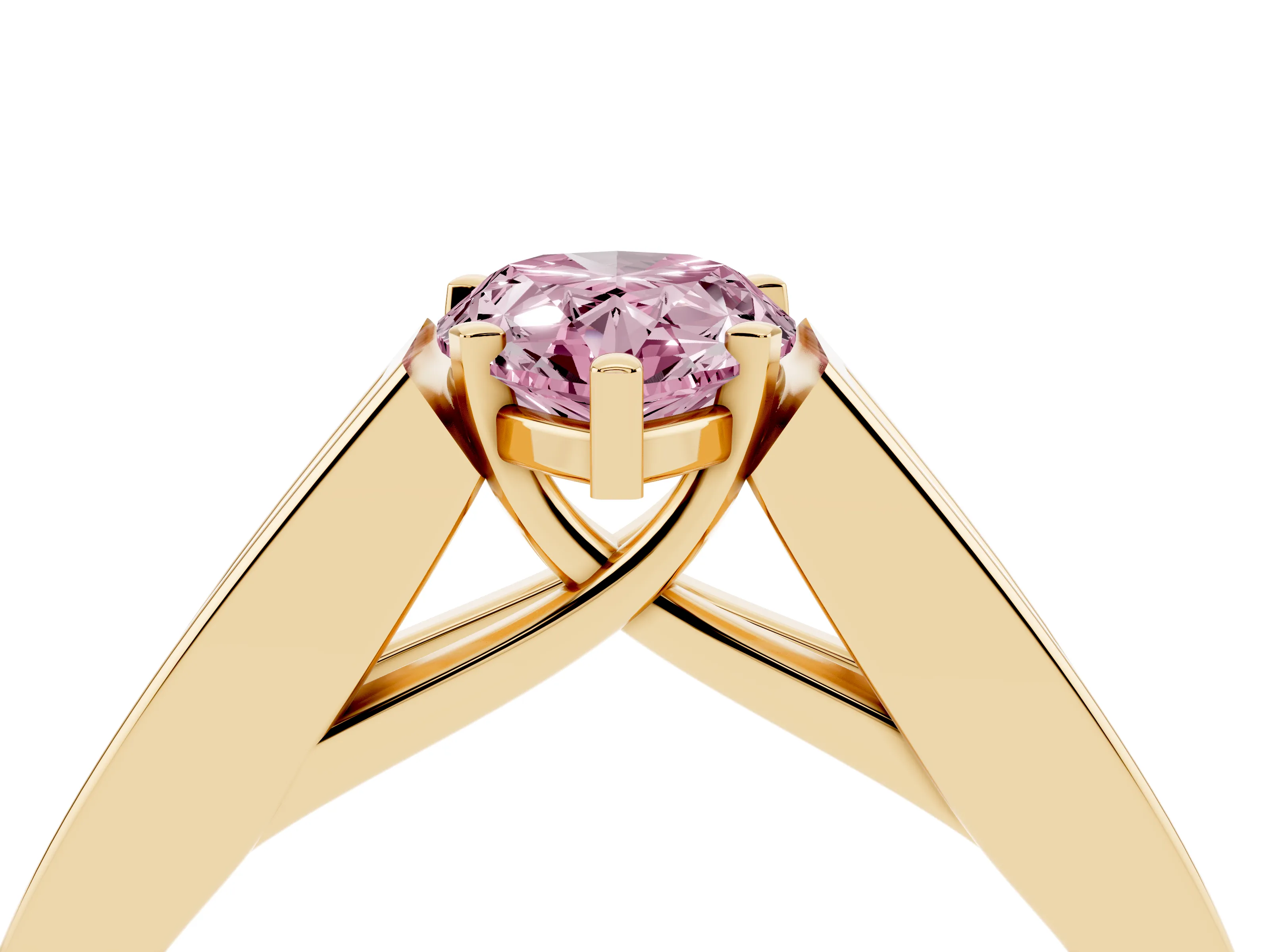 Fancy Pink Pear Cut Diamond Solitaire Ring Set in Yellow gold with Channel-Set Accent Stones and Prong Setting