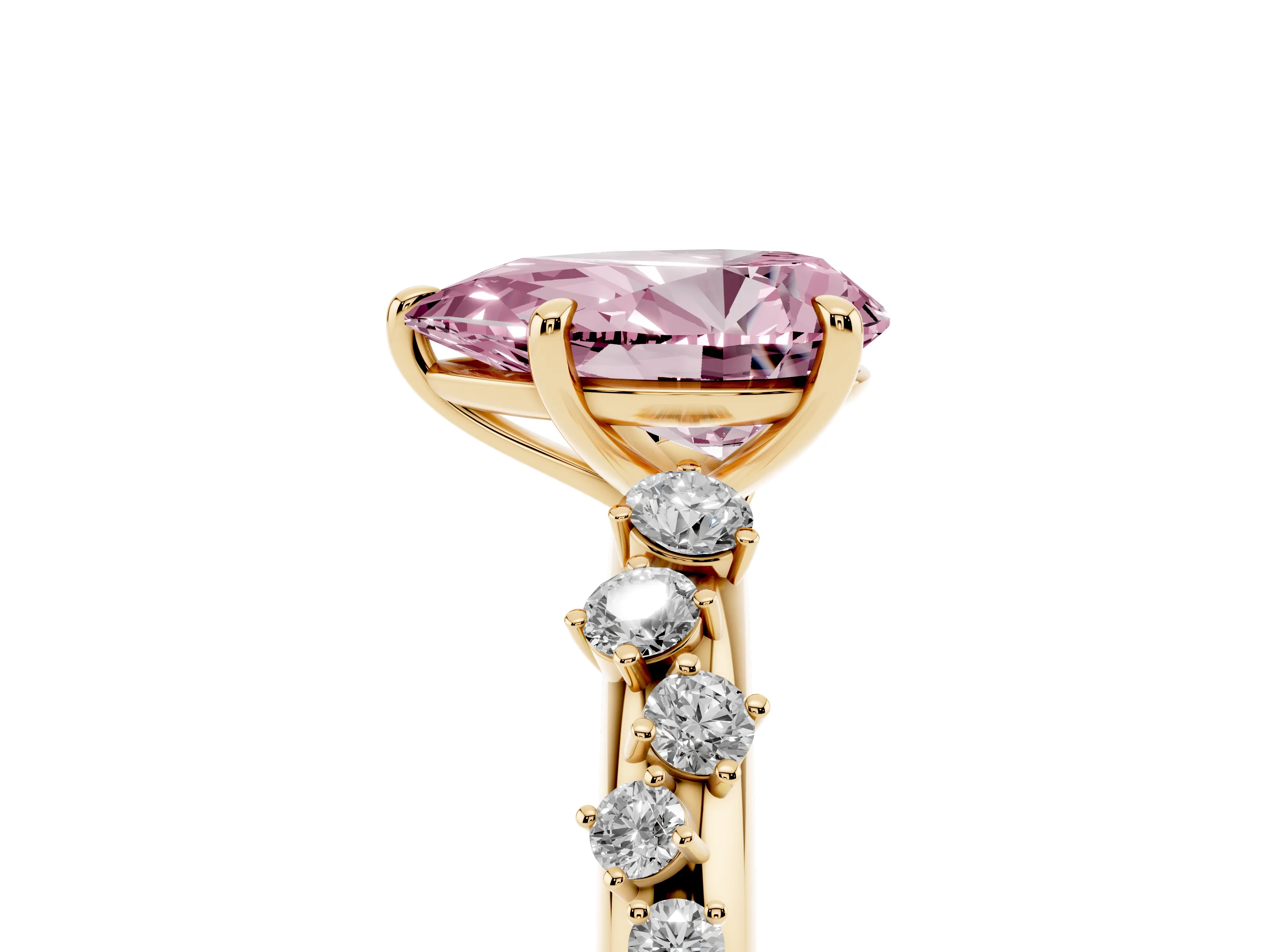 Fancy Pink Pear Cut Diamond Cluster Solitaire Ring Set in Yellow gold with Prong Setting