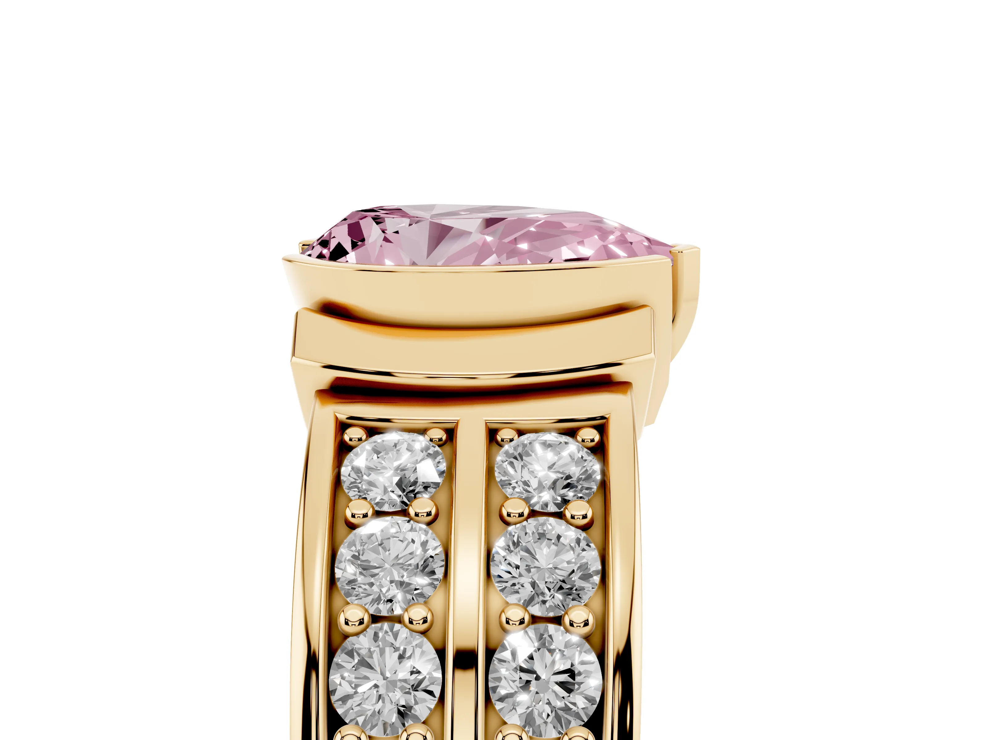 Fancy Pink Pear Cut Diamond Wide Channel Set Band Ring Set in Yellow gold with Bezel Setting