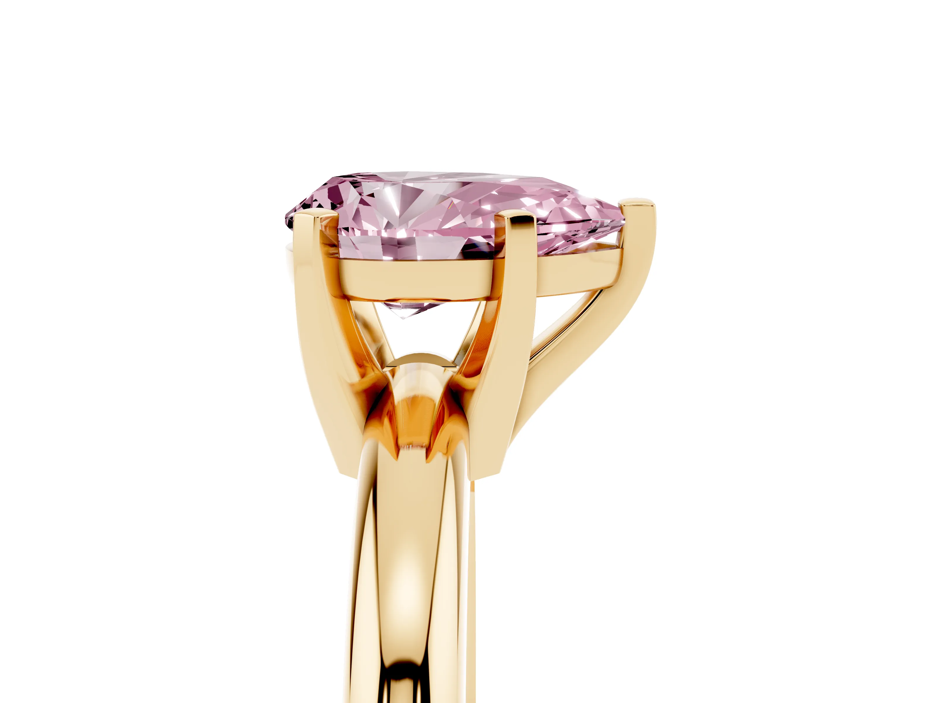 Fancy Pink Pear Cut Diamond Solitaire Engagement Ring Set in Yellow gold with Round Band and Prong Setting