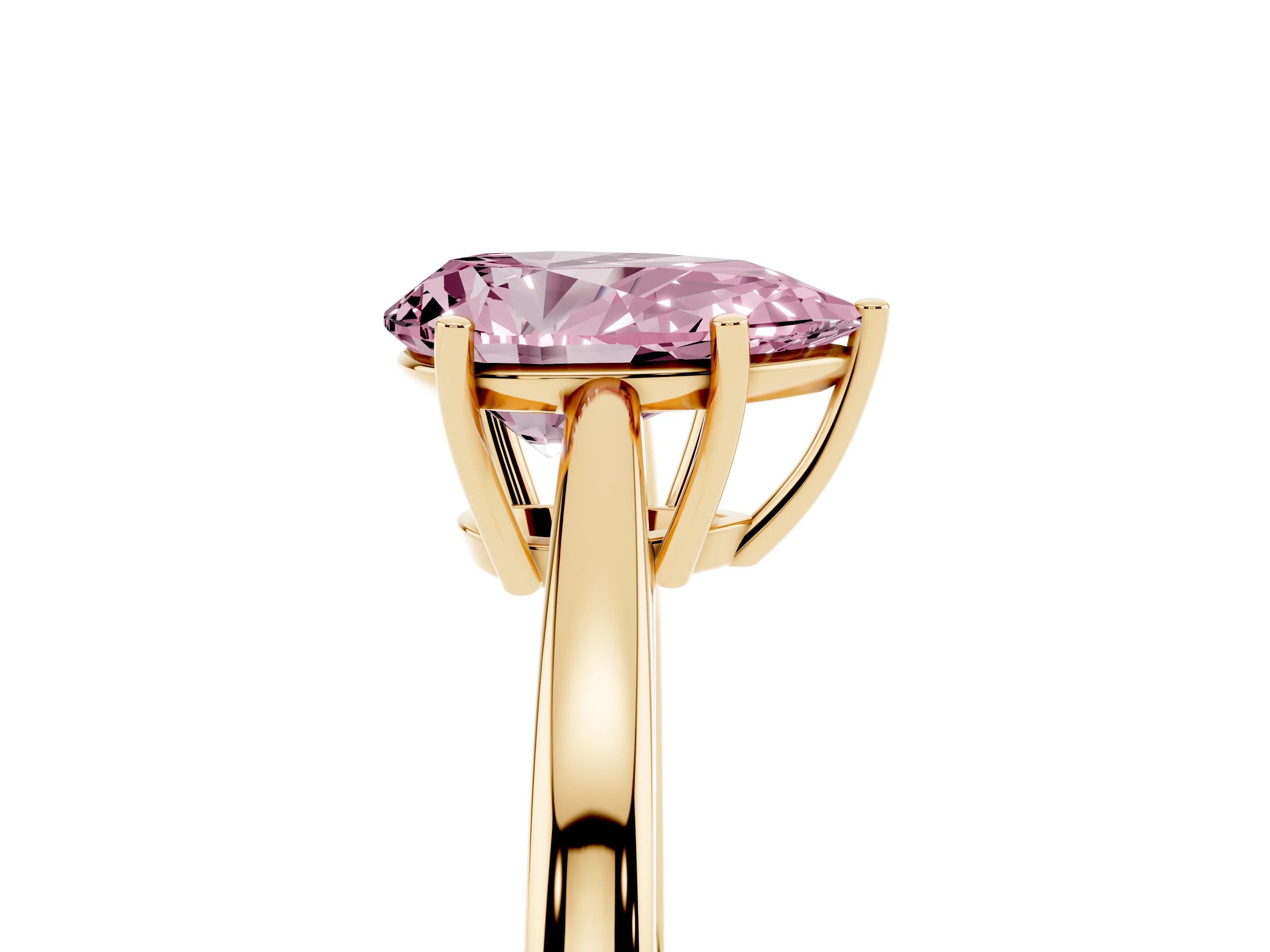 Fancy Pink Pear Cut Diamond Solitaire Ring Set in Yellow gold with Split Shank and Prong Setting