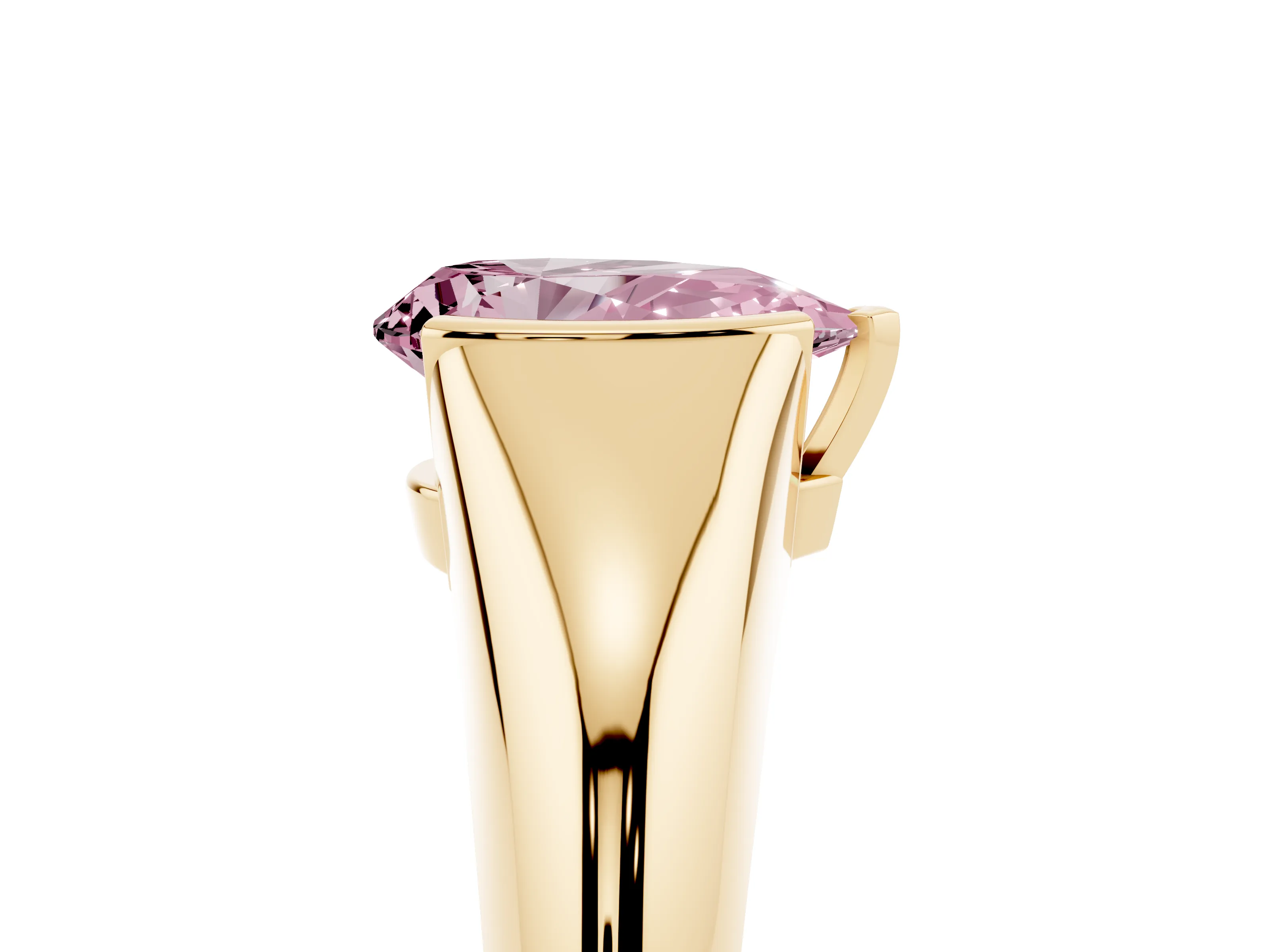 Fancy Pink Pear Cut Diamond Solitaire Tension Set Ring Set in Yellow gold