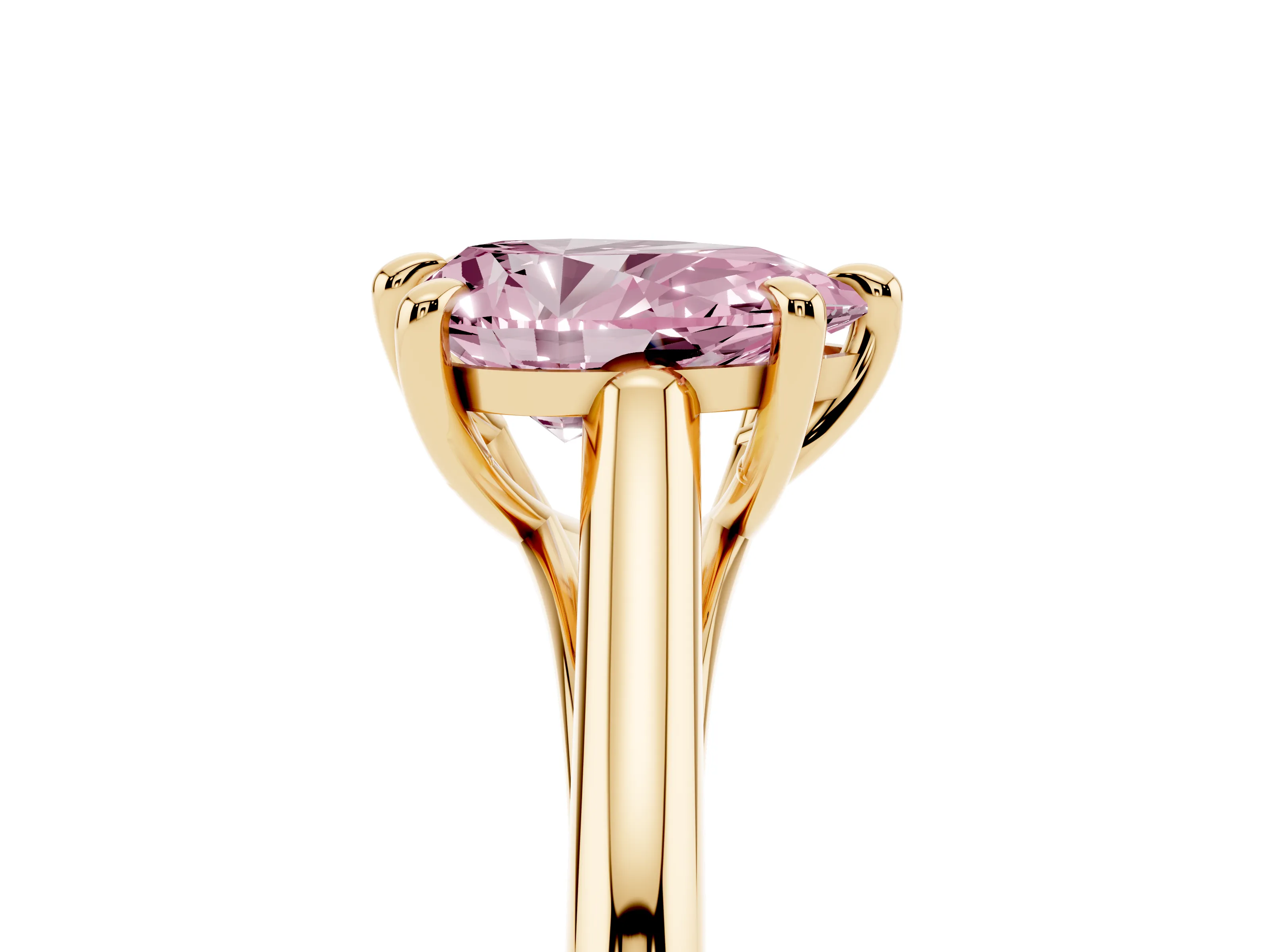 Fancy Pink Pear Cut Diamond Solitaire Engagement Ring Set in Yellow gold with Prong Setting and Plain Classic Band