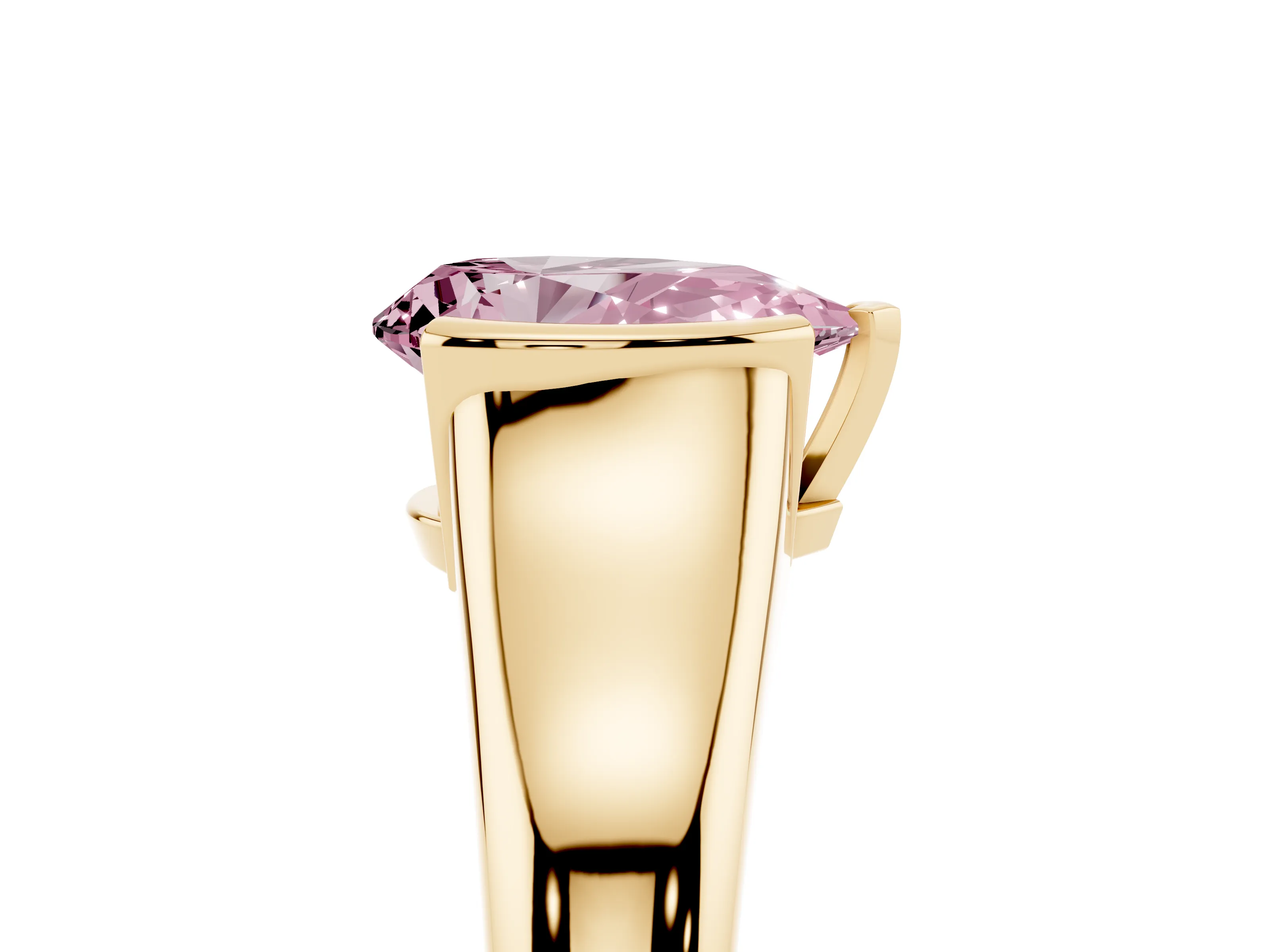 Fancy Pink Pear Cut Diamond Solitaire Tension Set Ring Set in Yellow gold with Split Shank Band