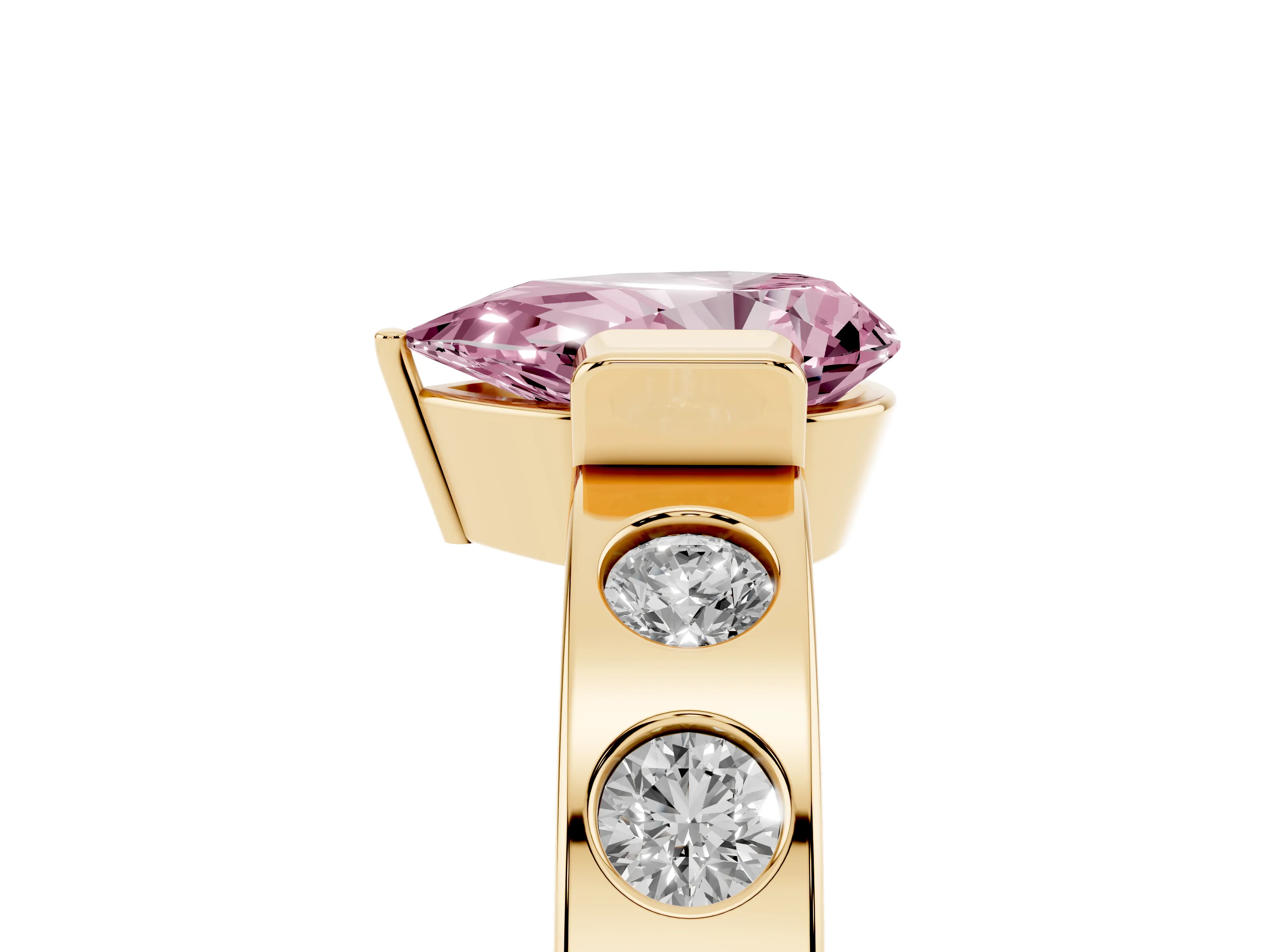 Fancy Pink Pear Cut Diamond Channel-Set Band Ring Set in Yellow gold with Bezel Prong Setting