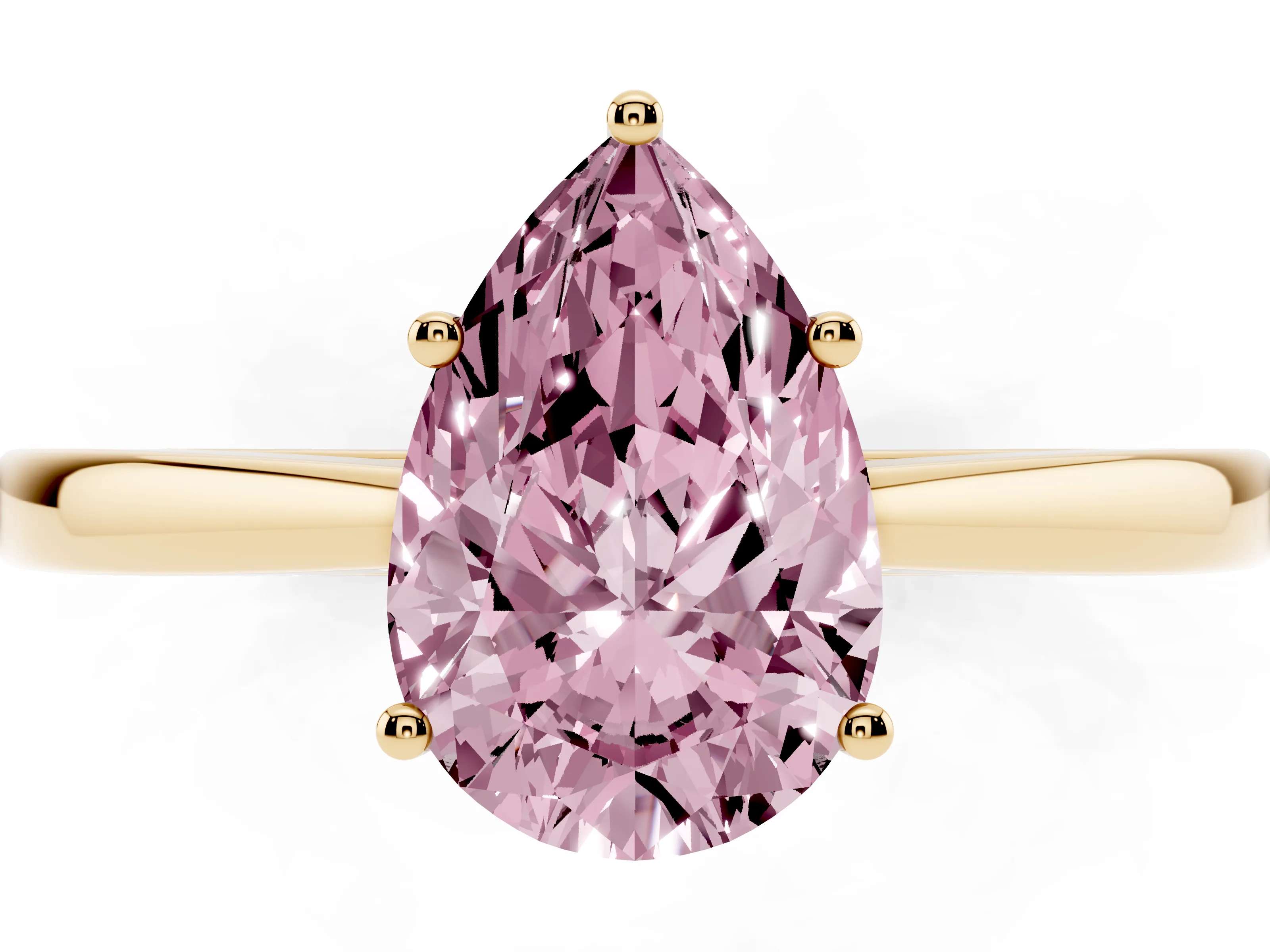 Fancy Pink Pear Cut Diamond Solitaire Ring Set in Yellow gold with Split Shank and Prong Setting