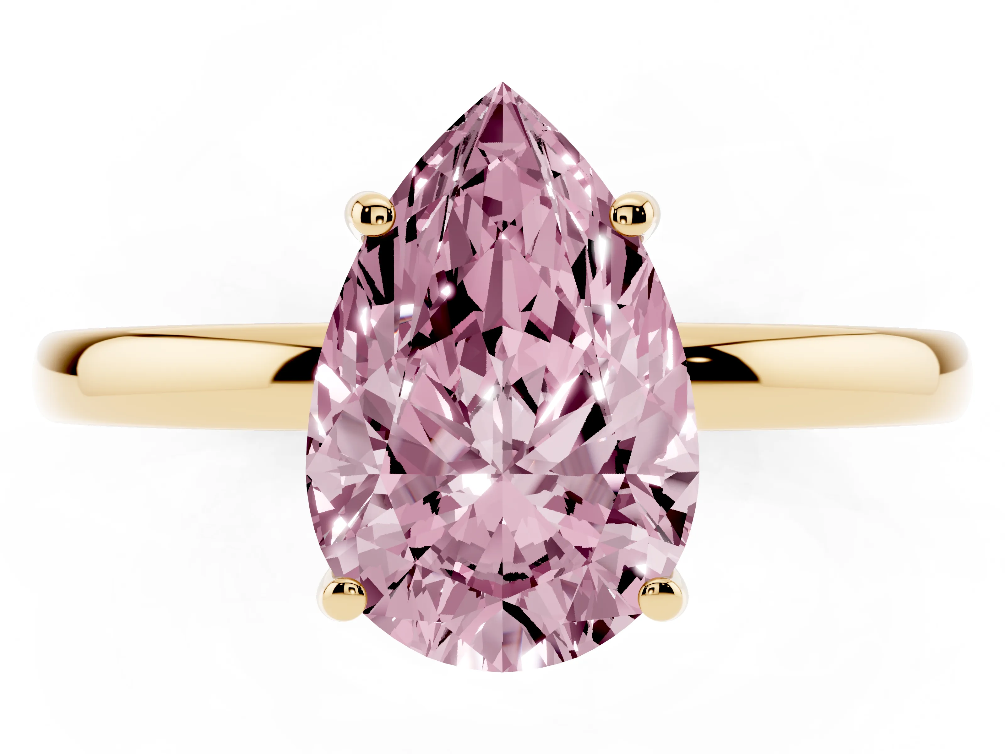 Fancy Pink Pear Cut Diamond Solitaire Ring Set in Yellow gold with Plain Band and Prong Setting