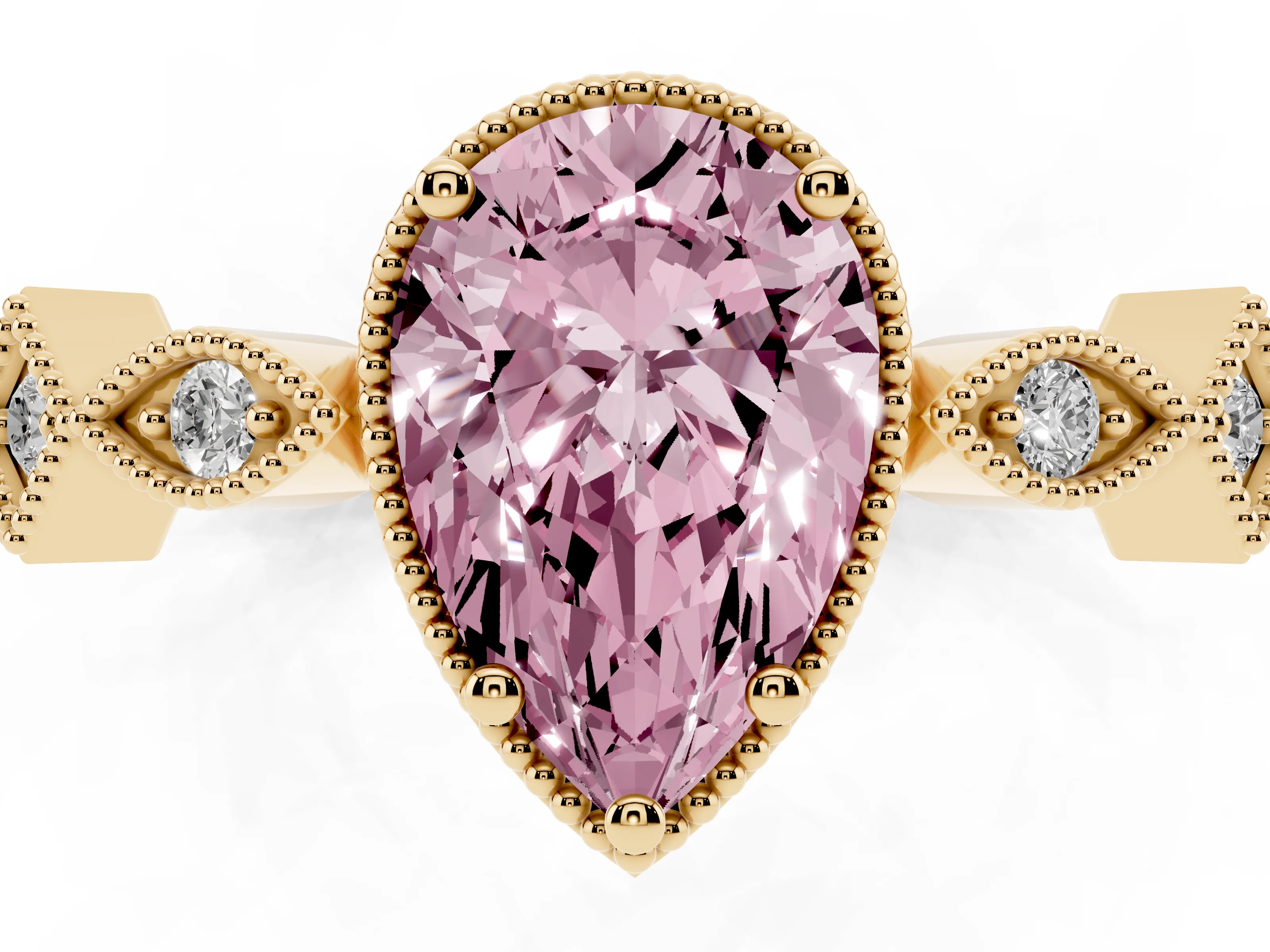 Fancy Pink Pear Cut Diamond Milgrain Marquise Twist Band Ring Set in Yellow gold with Prong Setting