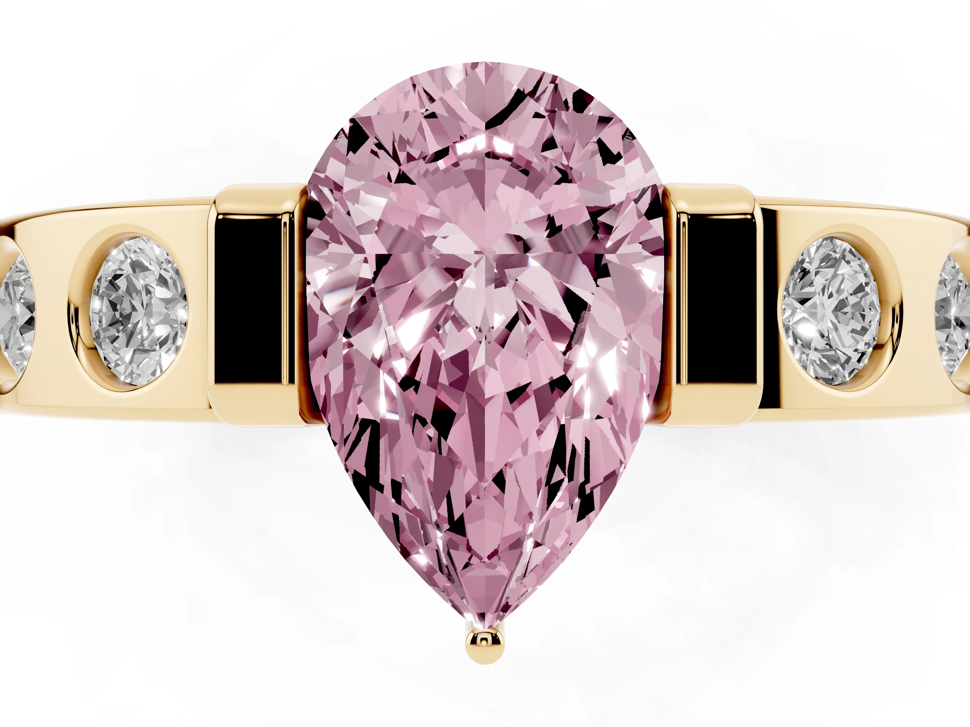 Fancy Pink Pear Cut Diamond Channel-Set Band Ring Set in Yellow gold with Bezel Prong Setting