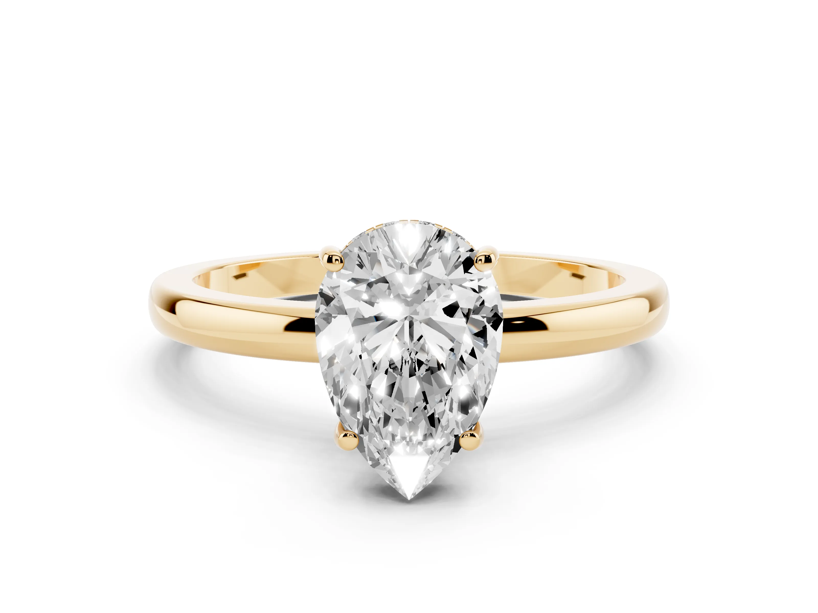 Pear Cut Diamond Solitaire Ring Set in Yellow gold with Plain Band and Prong Setting