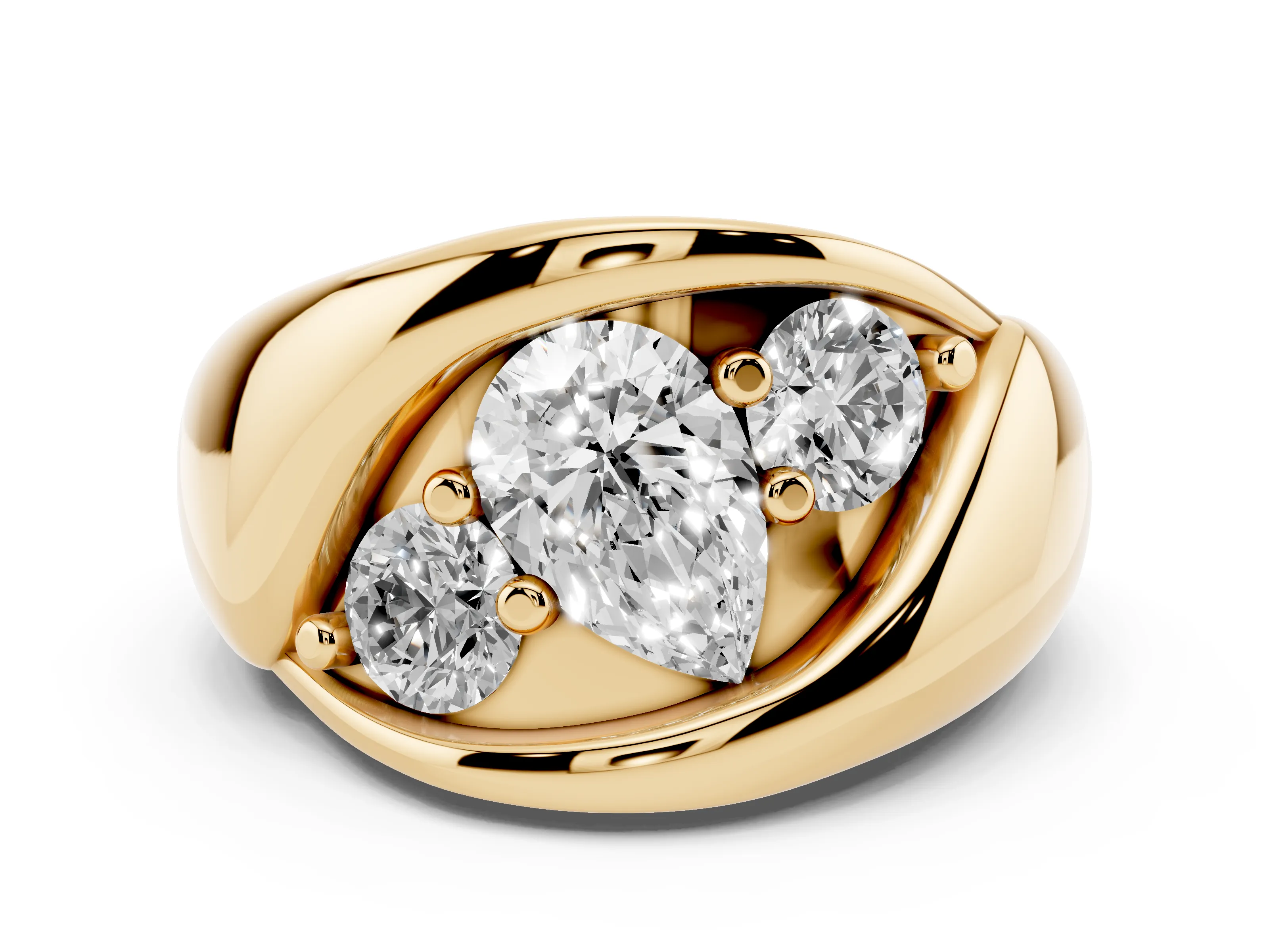 Pear Cut Diamond Channel-Set Crossover Ring Set in Yellow gold