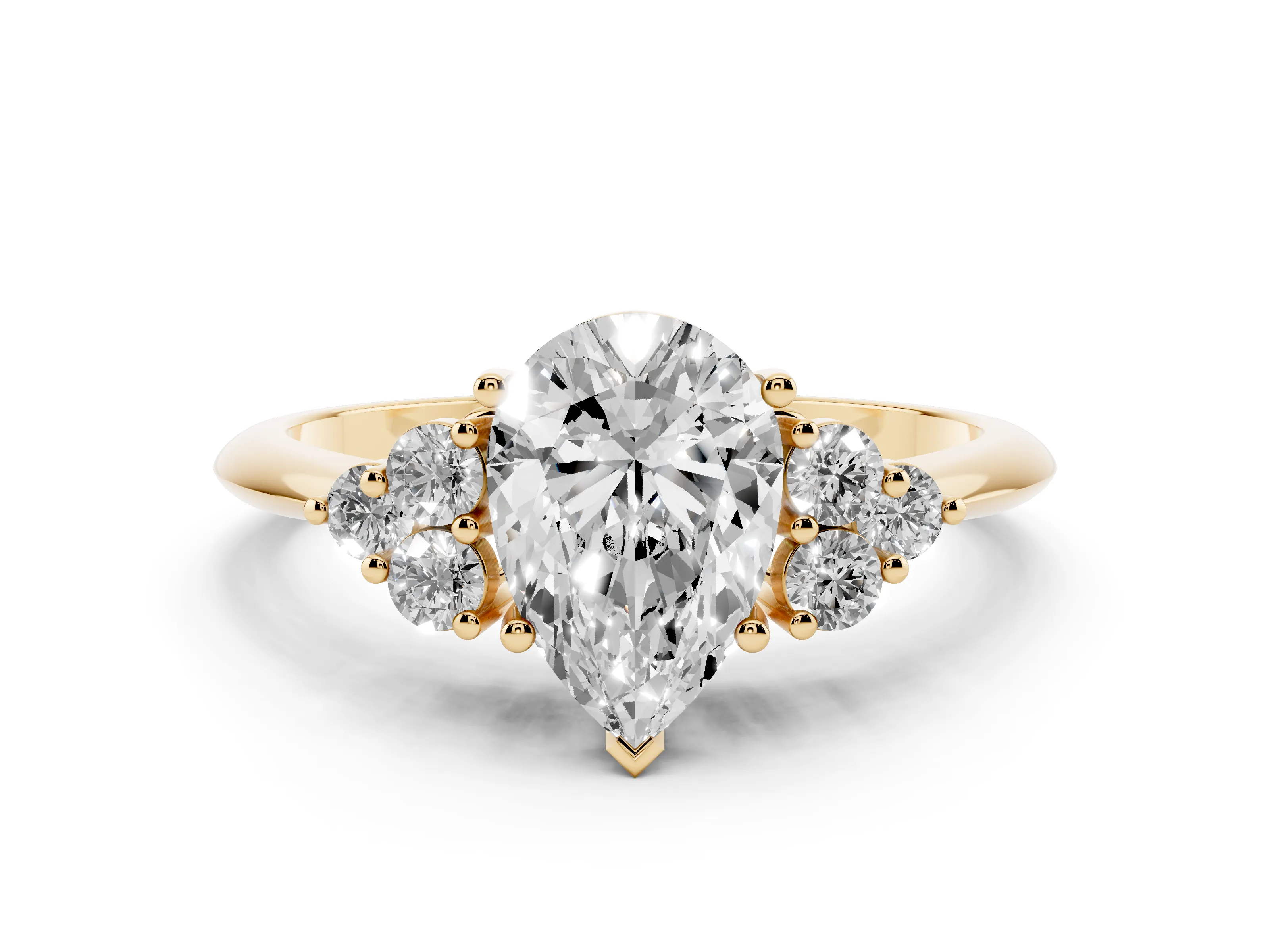 Pear Cut Diamond Cluster Ring Set in Yellow gold with Plain Band and Prong Setting