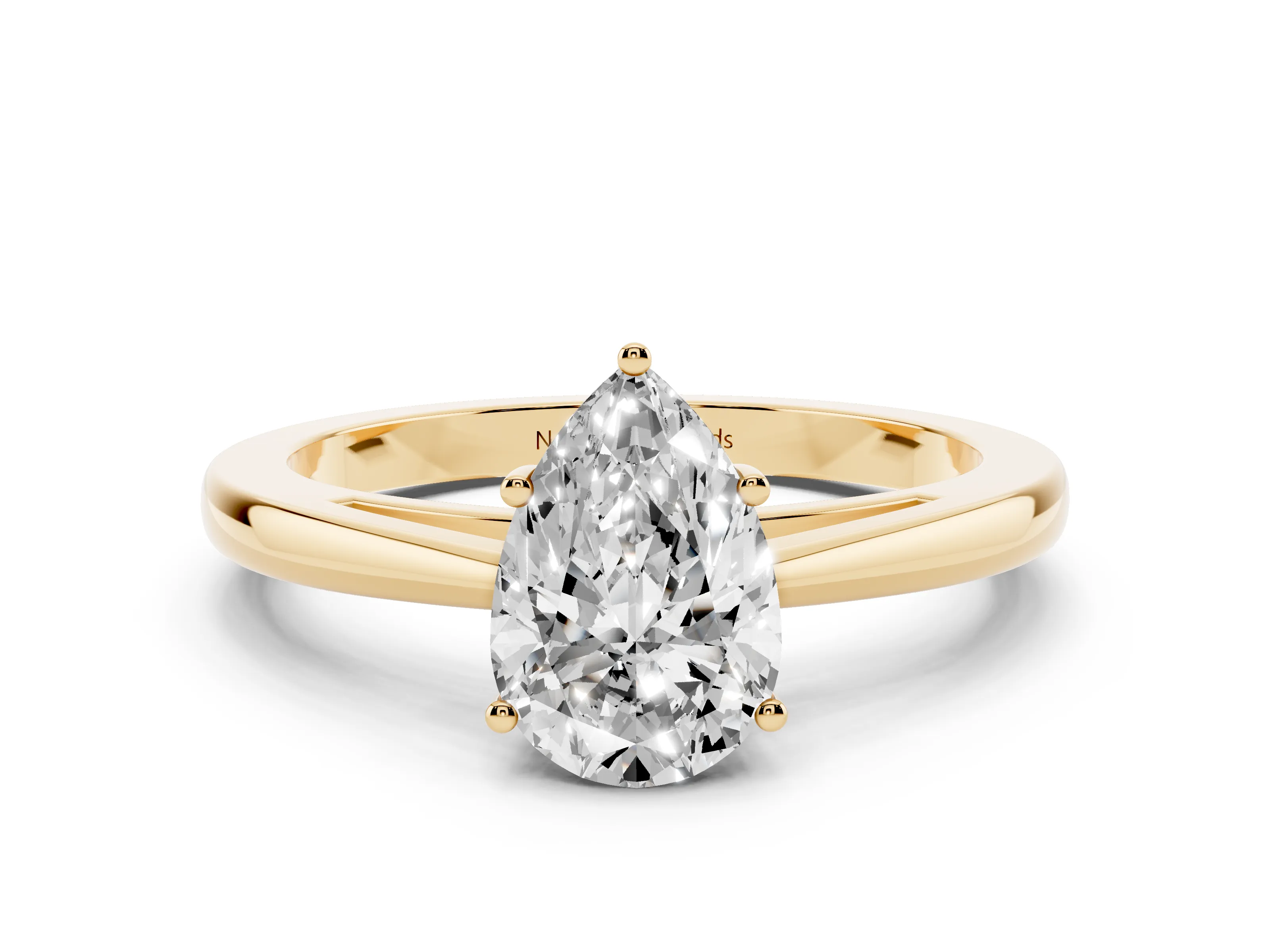 Pear Cut Diamond Solitaire Ring Set in Yellow gold with Split Shank and Prong Setting