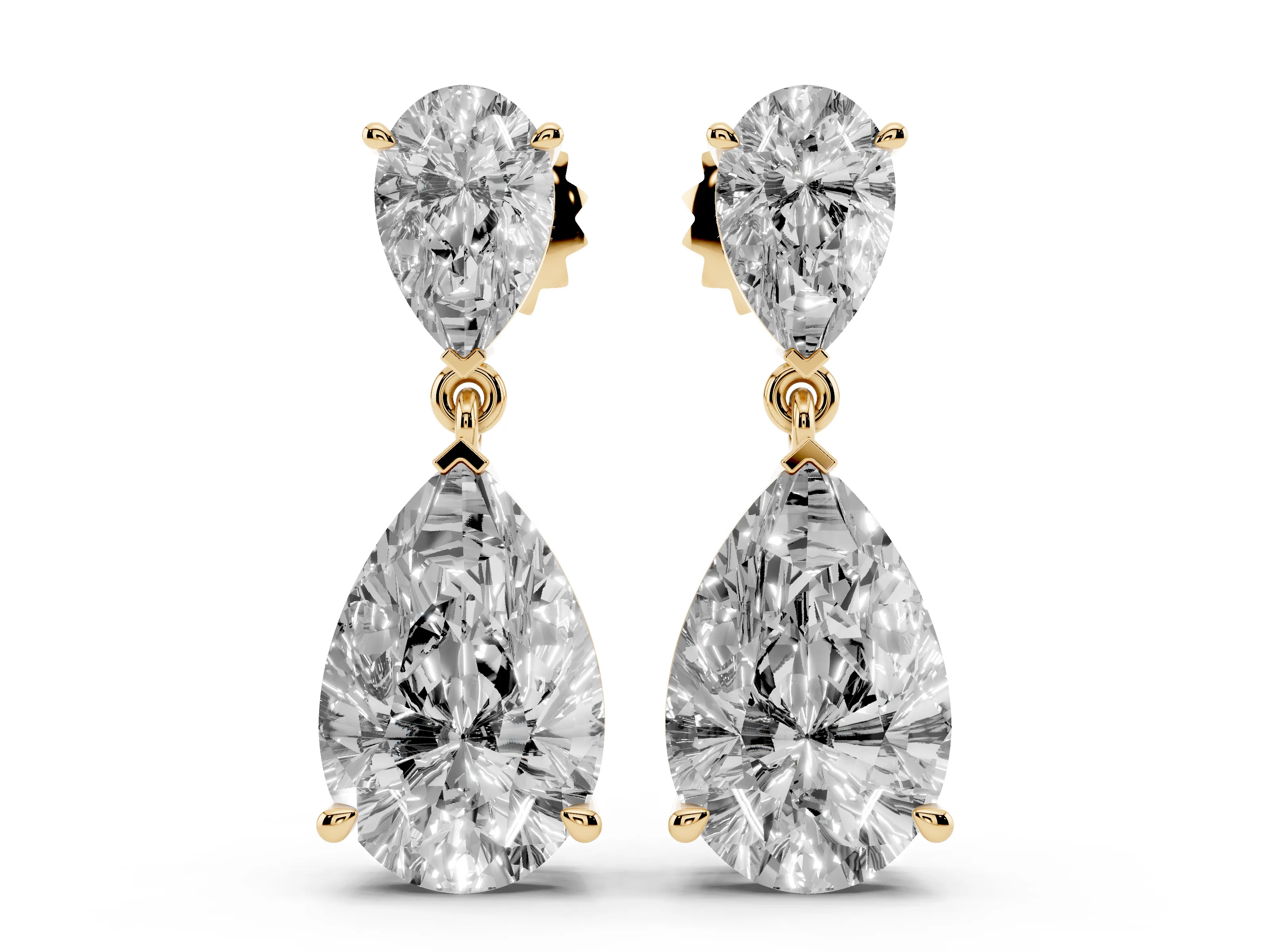 Pear-Shaped Lab-Grown Diamond Two Stone Drop Earrings | Articulated Link | Yellow Gold