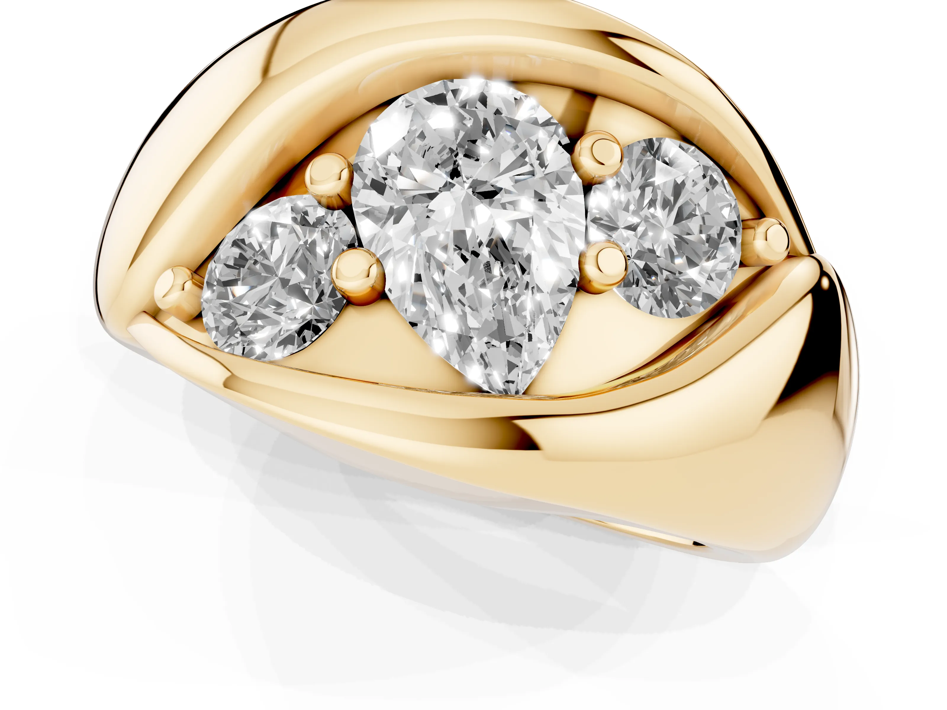 Pear Cut Diamond Channel-Set Crossover Ring Set in Yellow gold