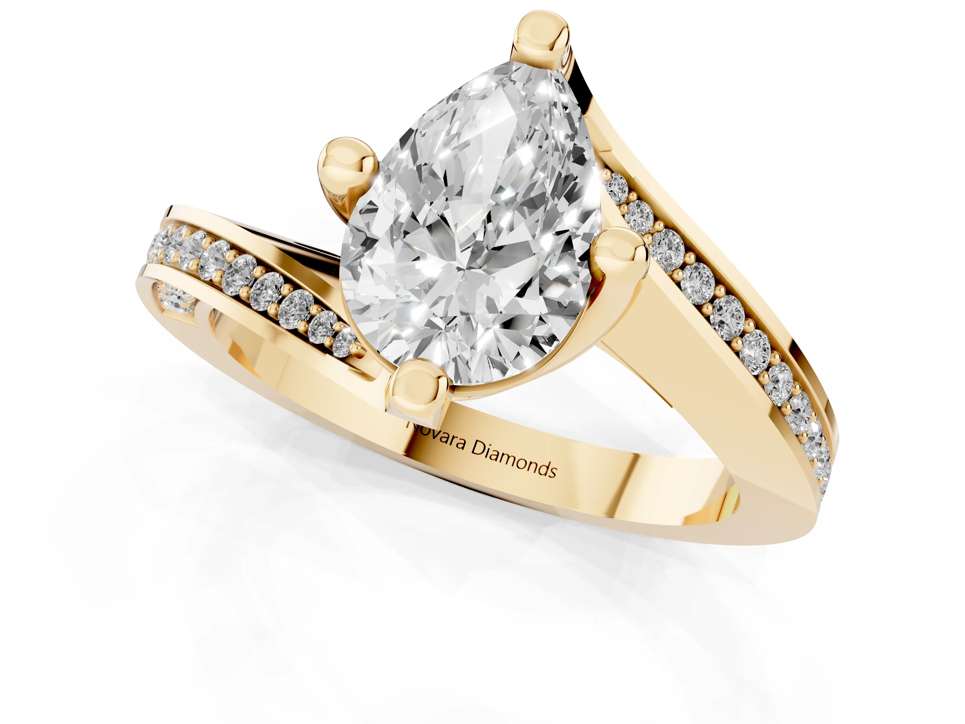 Pear Cut Diamond Solitaire Ring Set in Yellow gold with Intertwined Pavé Twist Band – second view