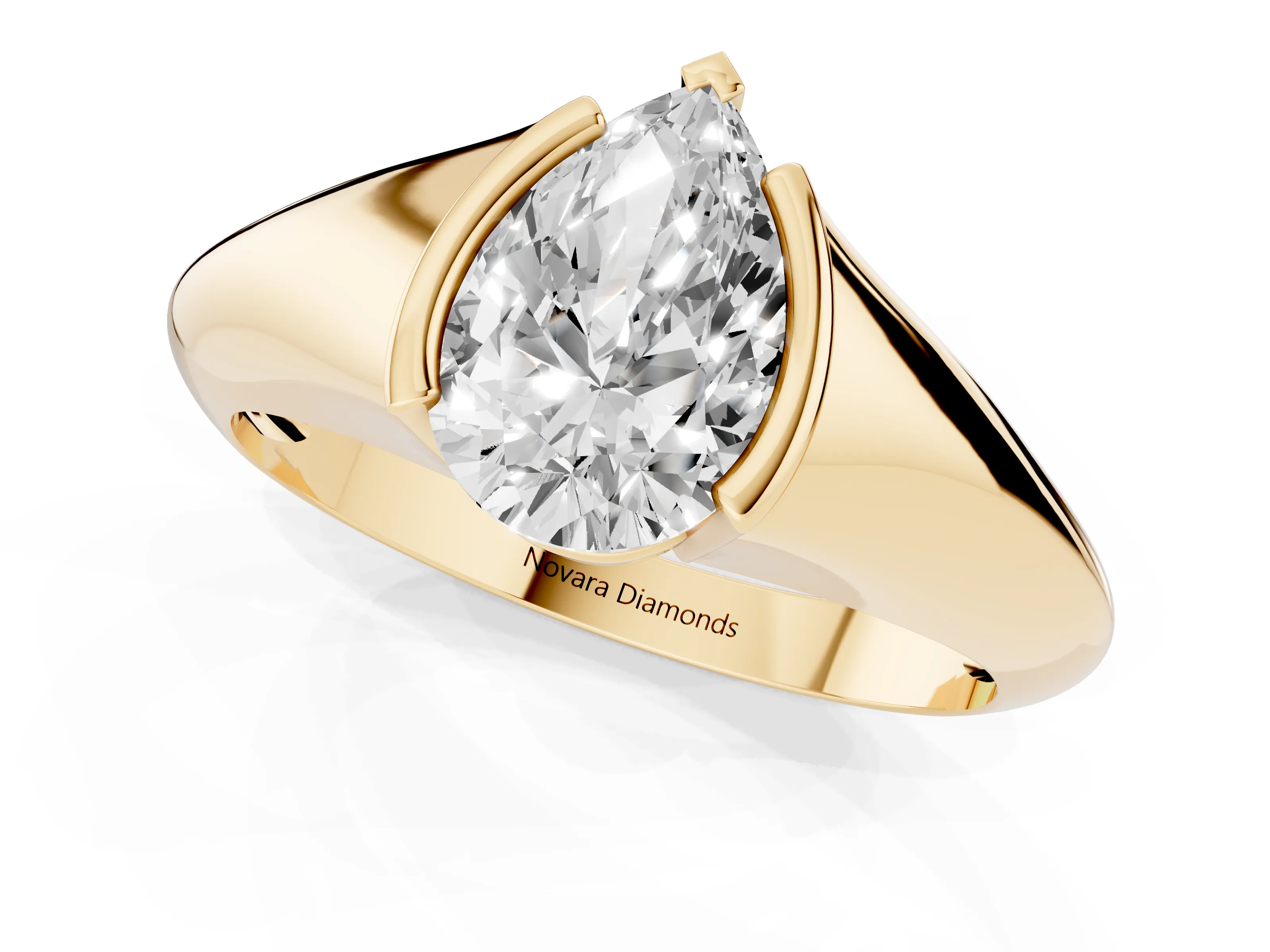 Pear Cut Diamond Solitaire Tension Set Ring Set in Yellow gold