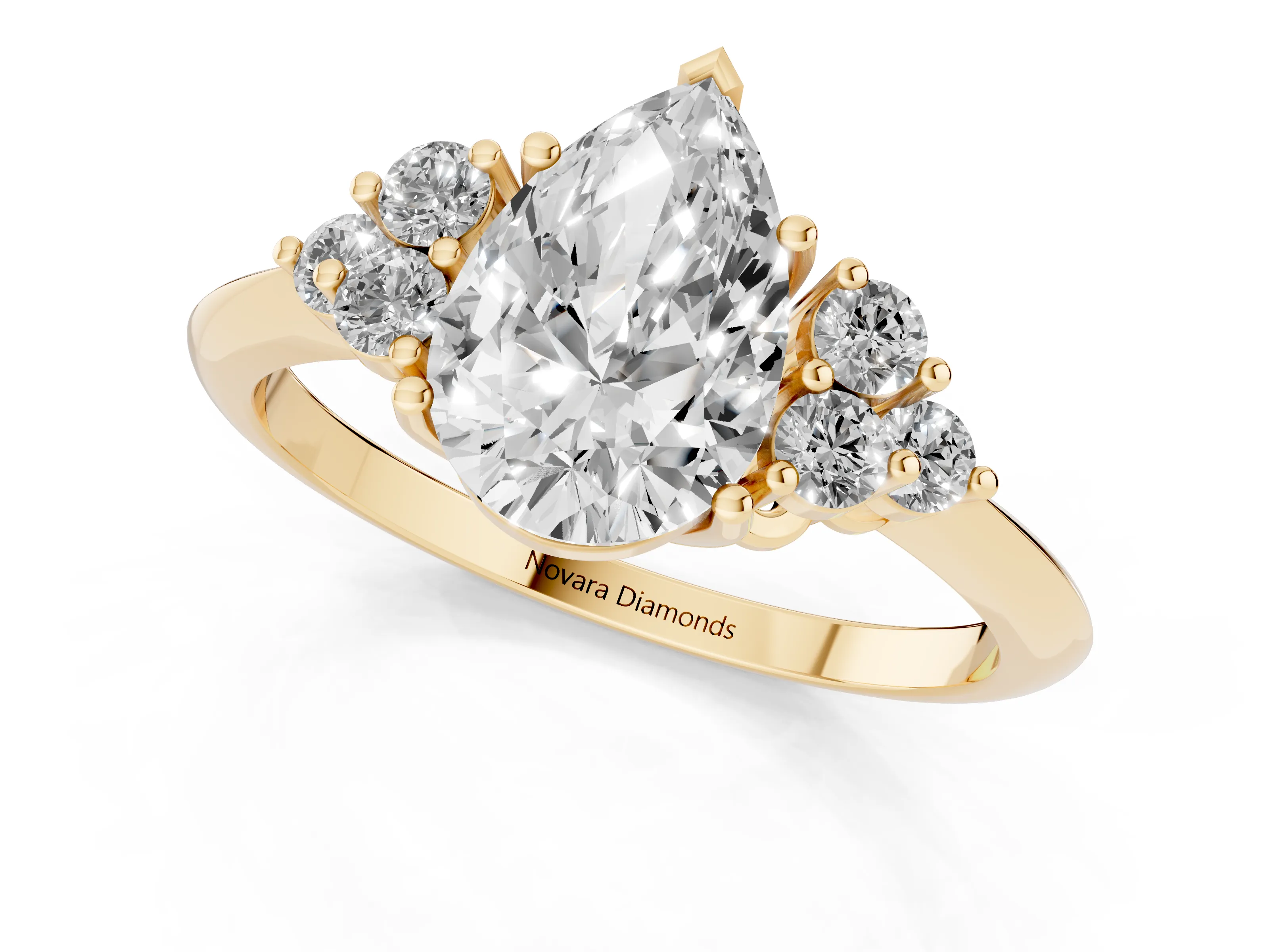 Pear Cut Diamond Cluster Ring Set in Yellow gold with Plain Band and Prong Setting