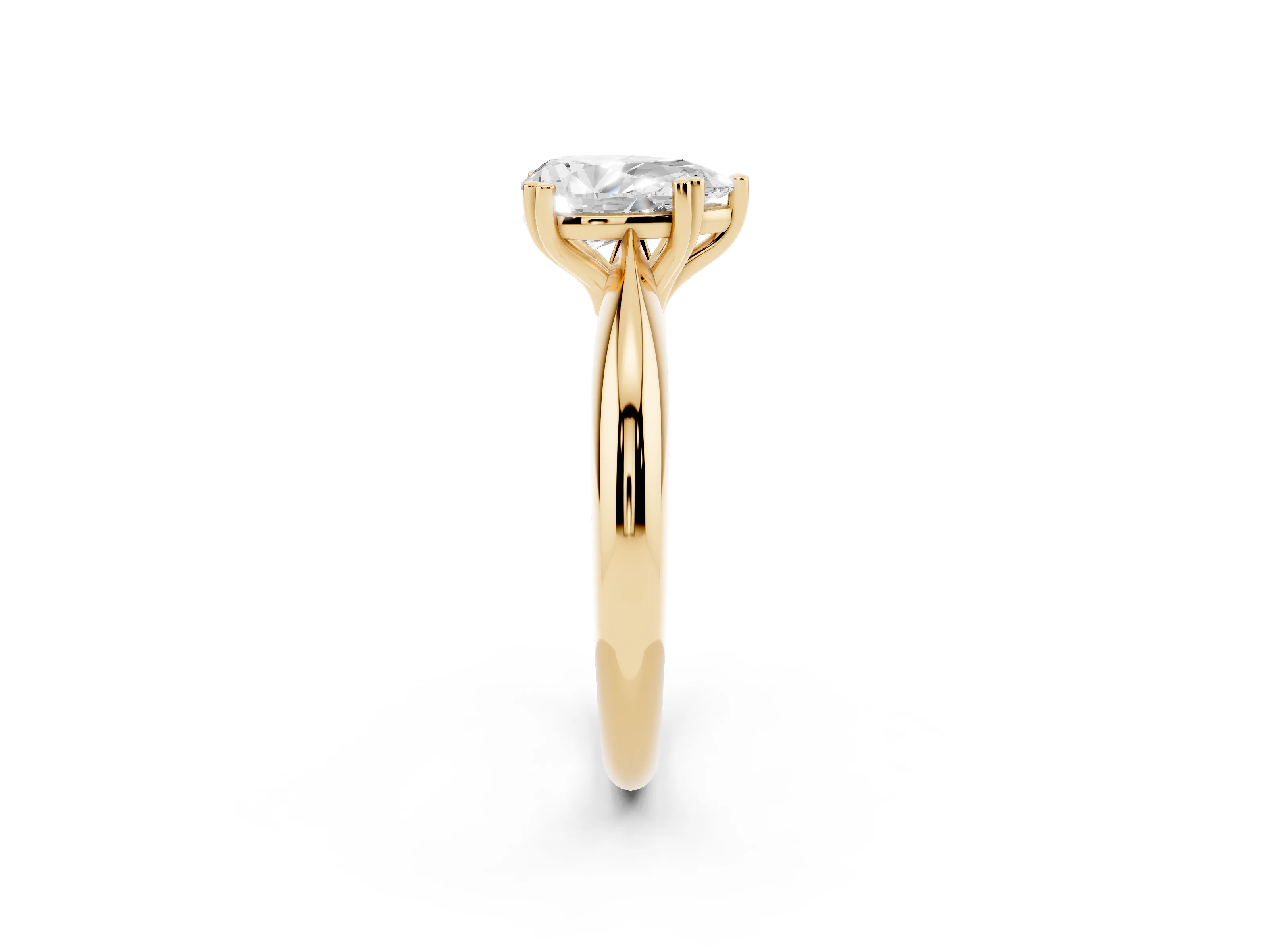 Pear Cut Diamond Solitaire Engagement Ring Set in Yellow gold with Tapered Band and Prong Setting