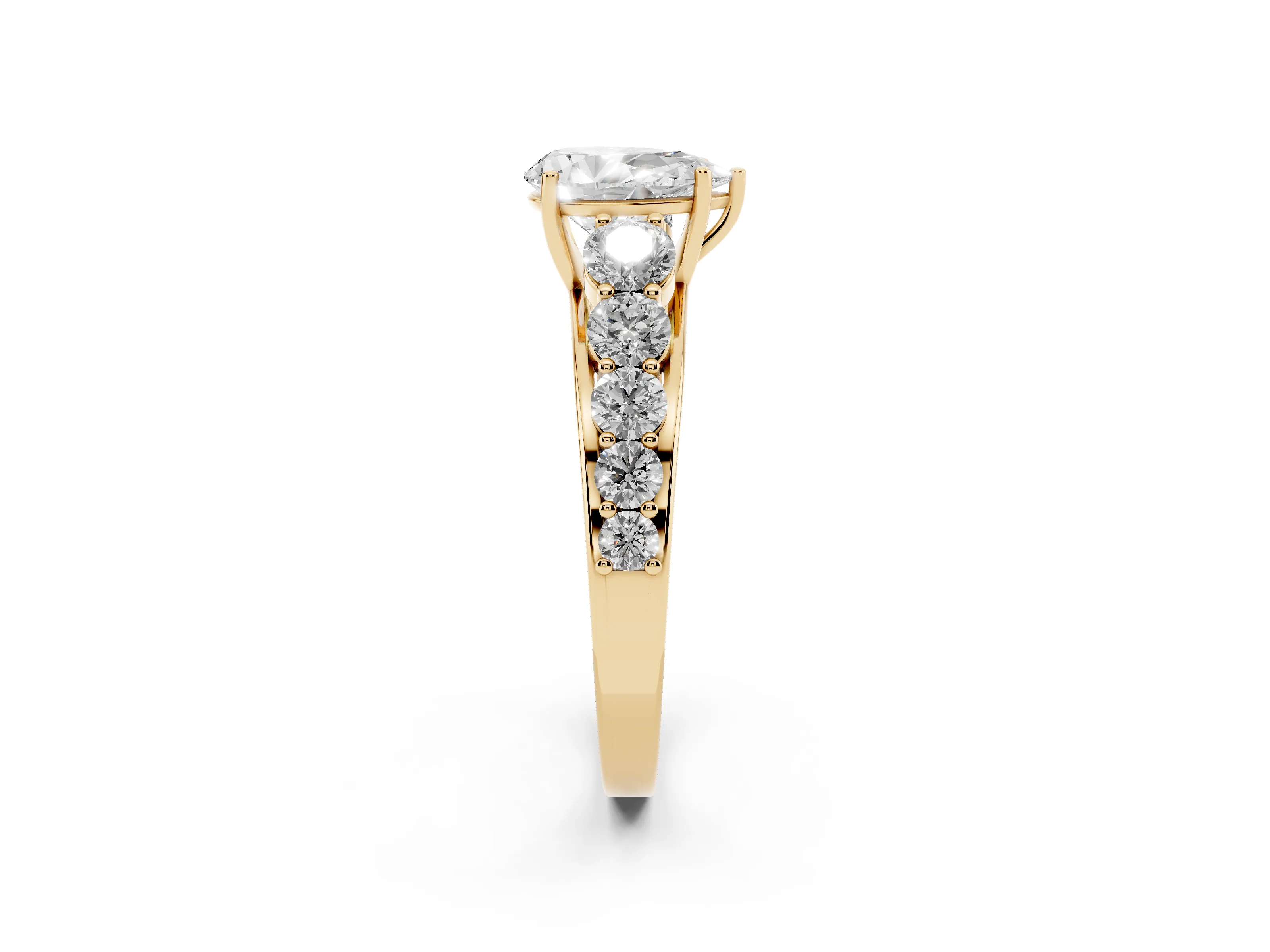 Pear Cut Diamond Solitaire Ring Set in Yellow gold with Pavé-Set Band and Prong Setting