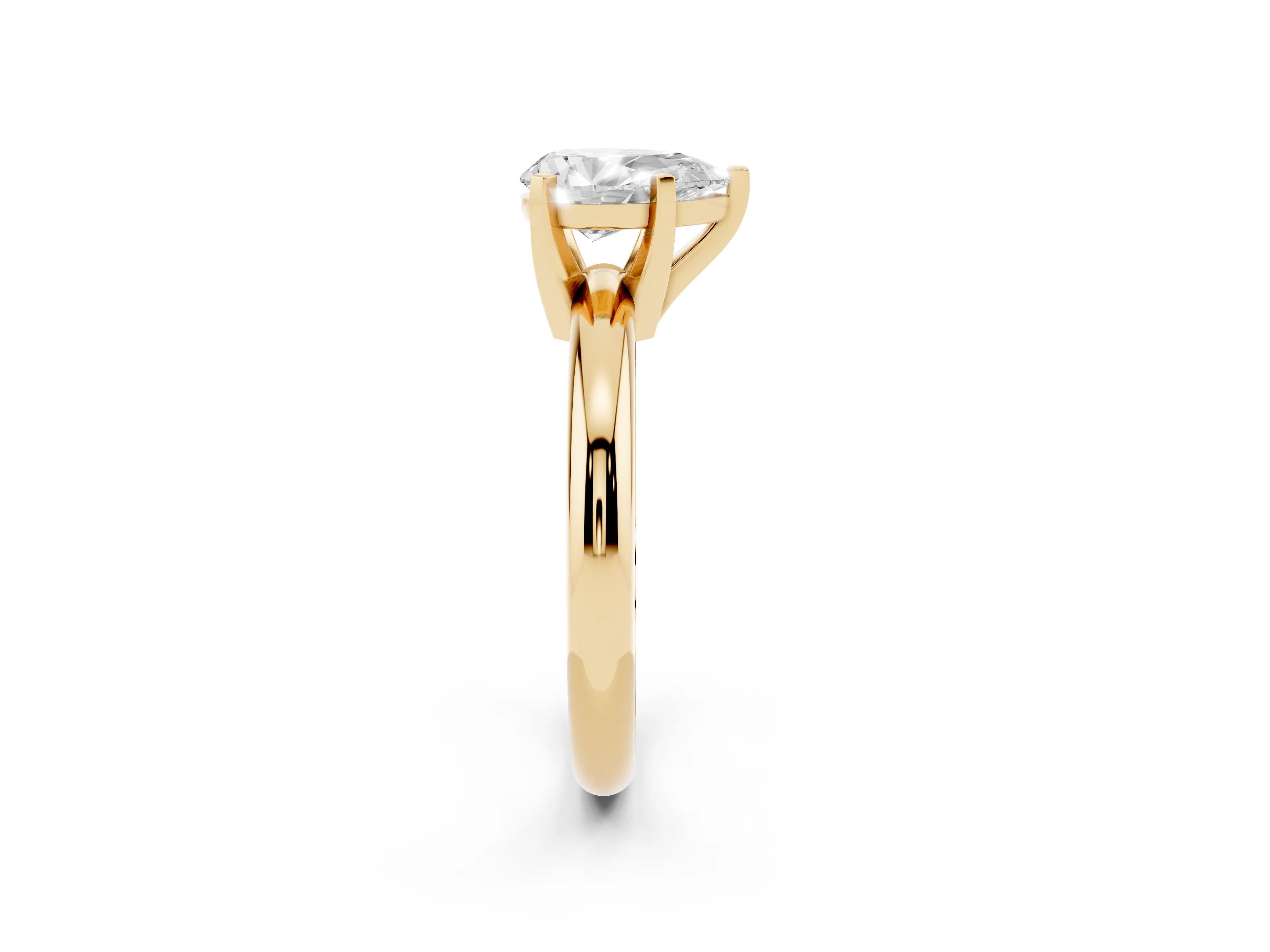 Pear Cut Diamond Solitaire Engagement Ring Set in Yellow gold with Round Band and Prong Setting