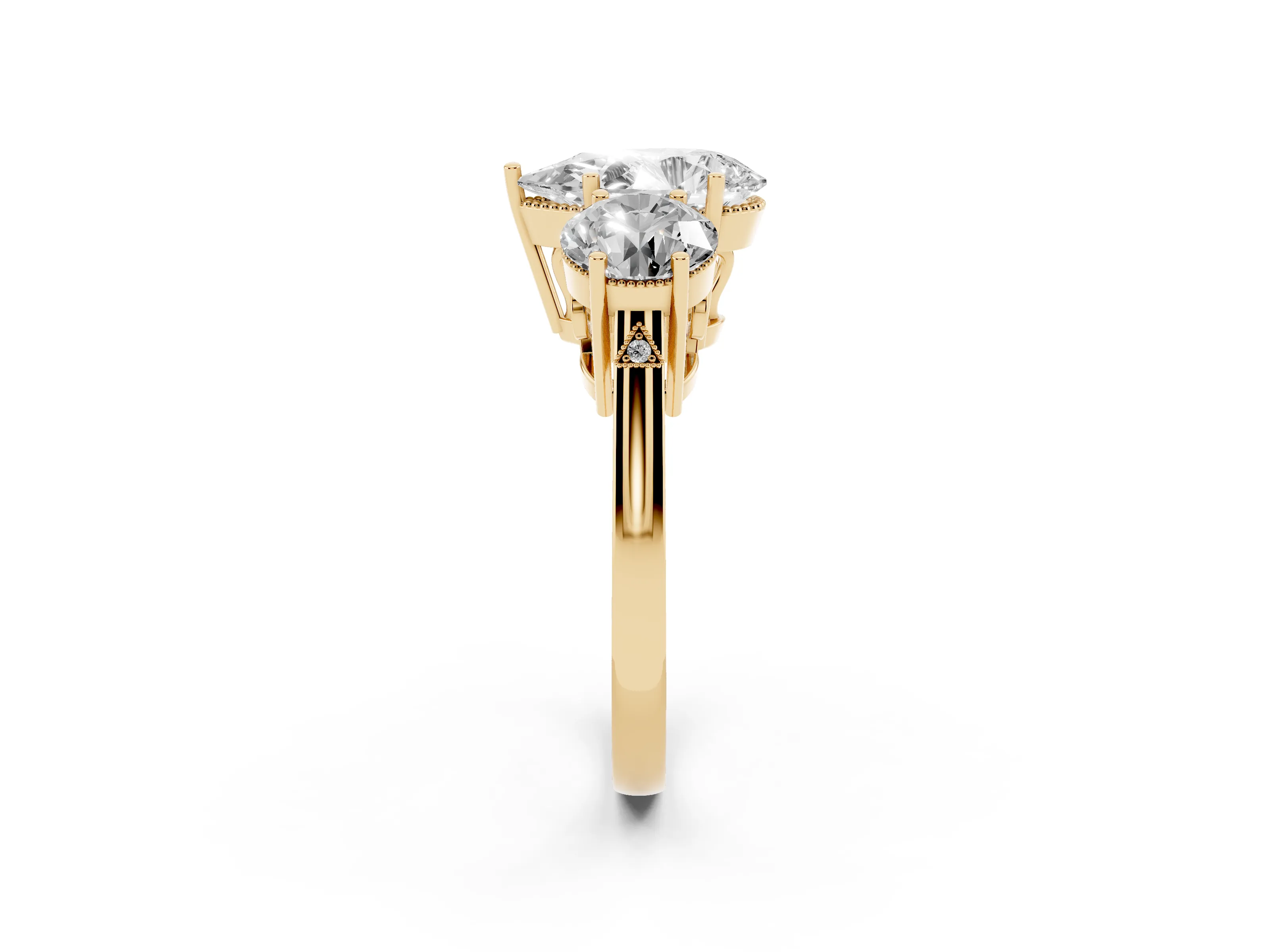 Pear Cut Diamond Three-Stone Engagement Ring Set in Yellow gold with Polished Band