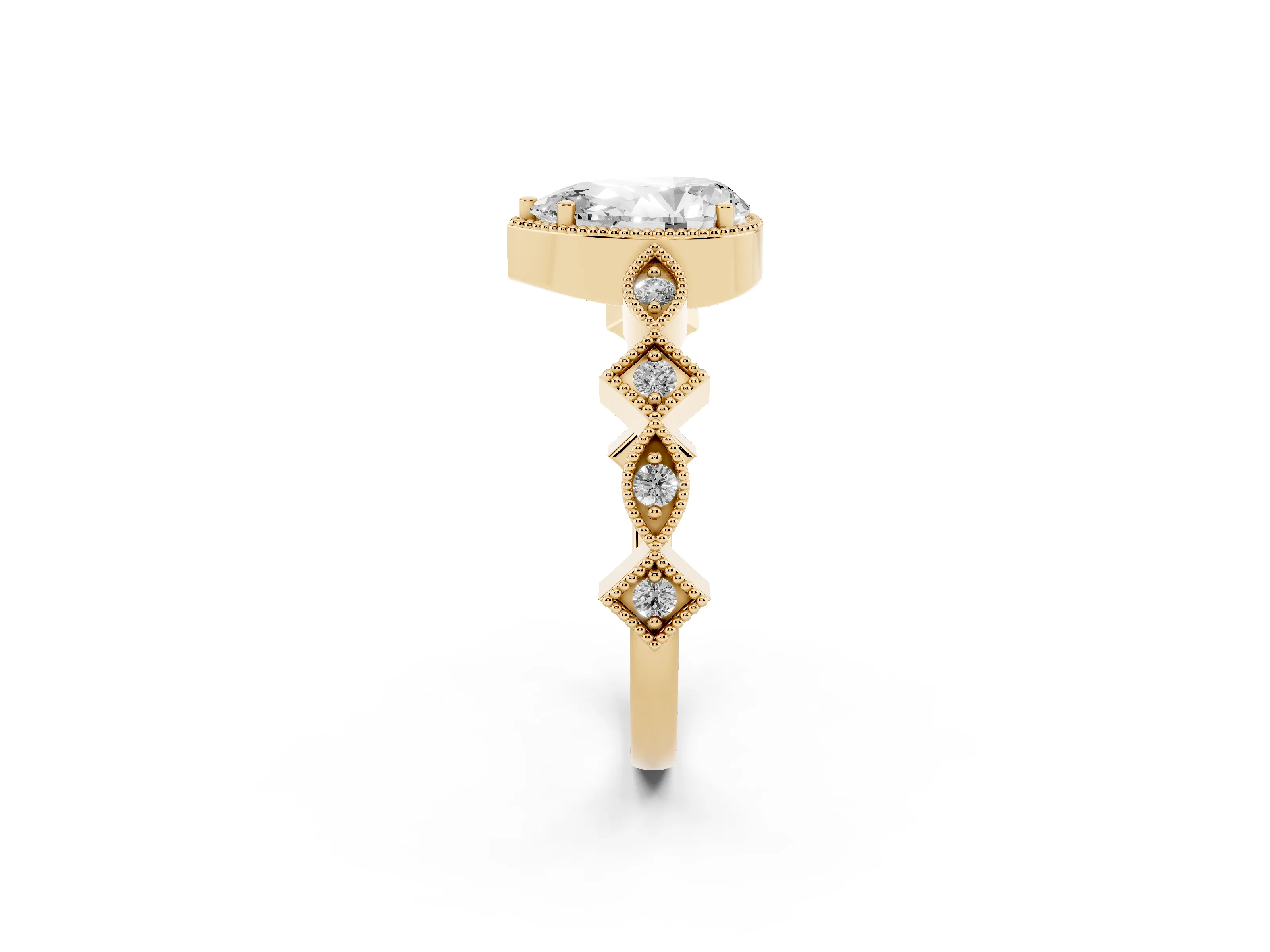 Pear Cut Diamond Milgrain Marquise Twist Band Ring Set in Yellow gold with Prong Setting